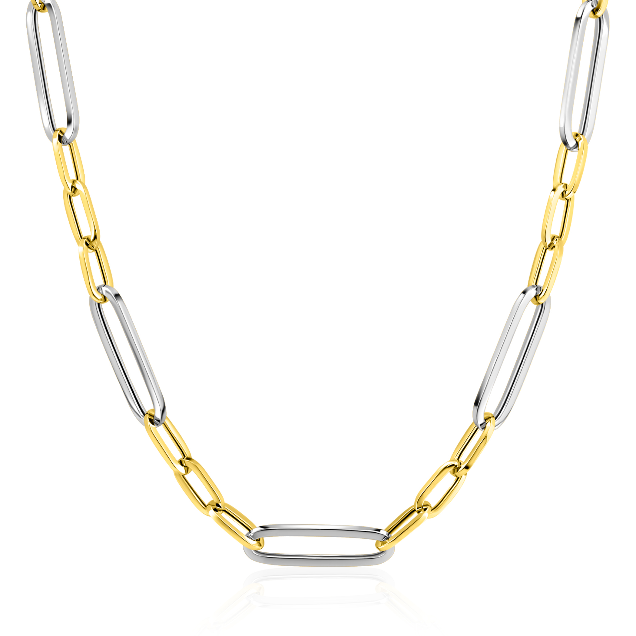 ZINZI zilveren bicolor schakelketting 45cm met ovale schakels 7mm breed ZIC2752