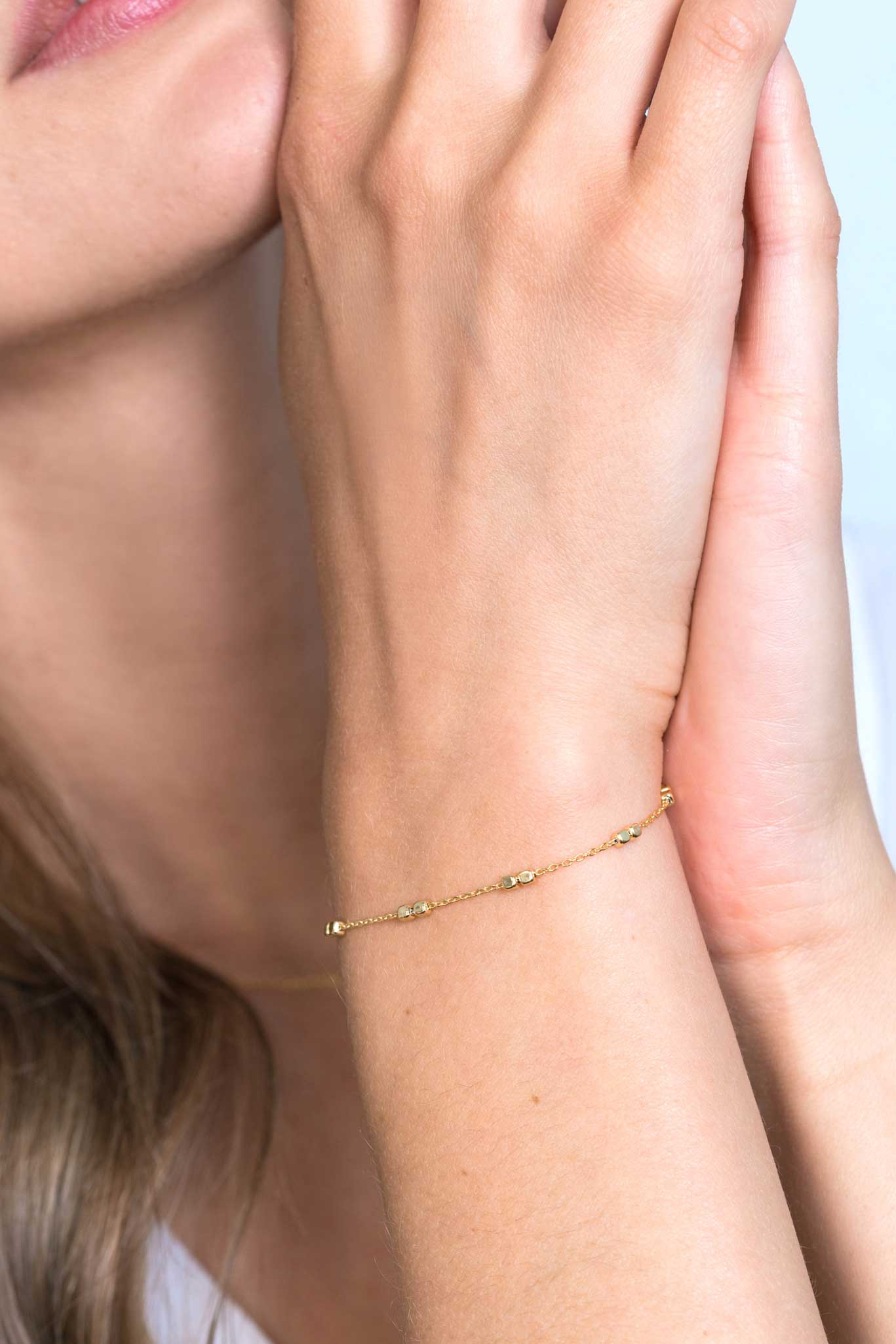 ZINZI zilveren armband 14K geel verguld vierkante blokjes 17-20cm ZIA2218G