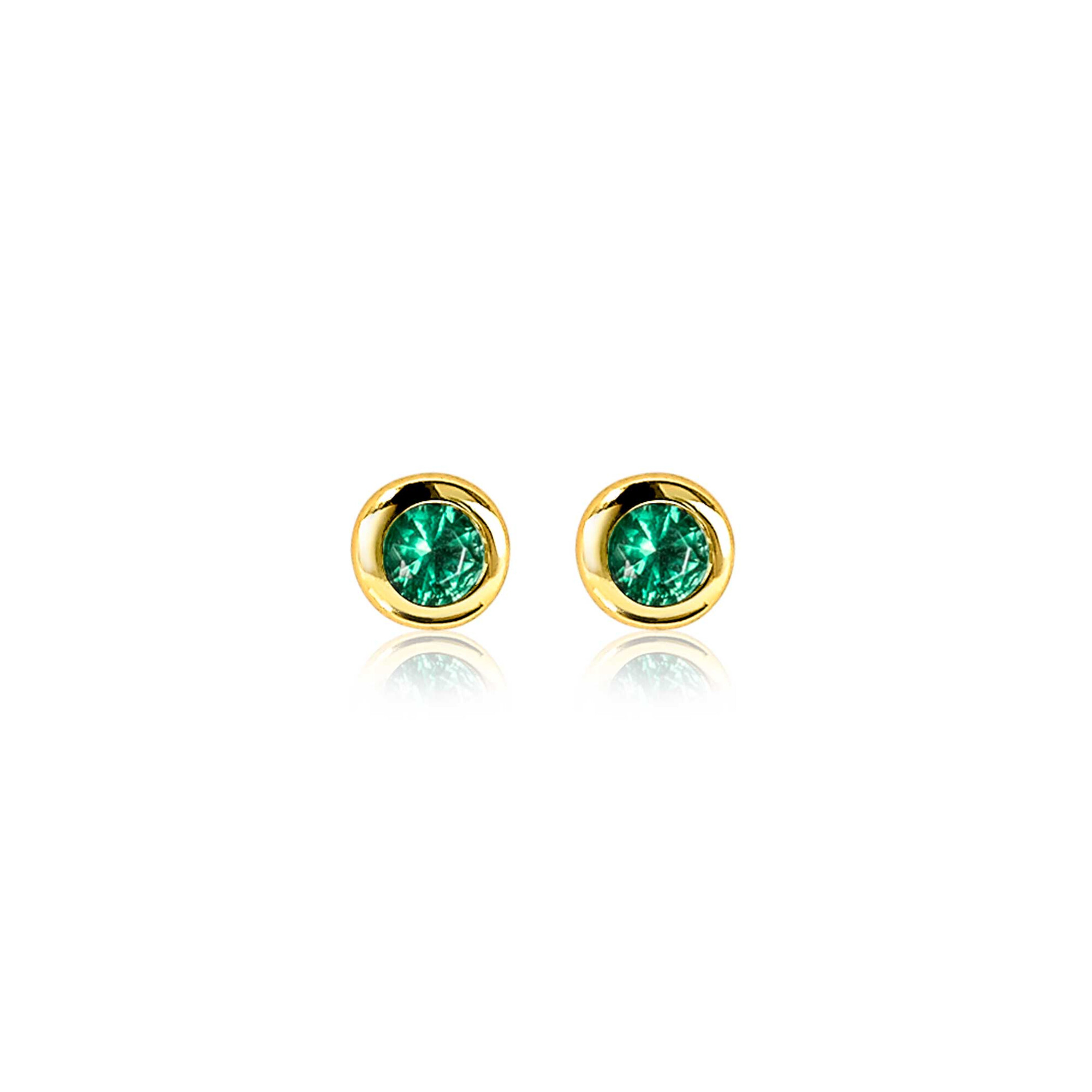 MEI oorknoppen 4mm gold plated met geboortesteen groen smaragd zirconia
