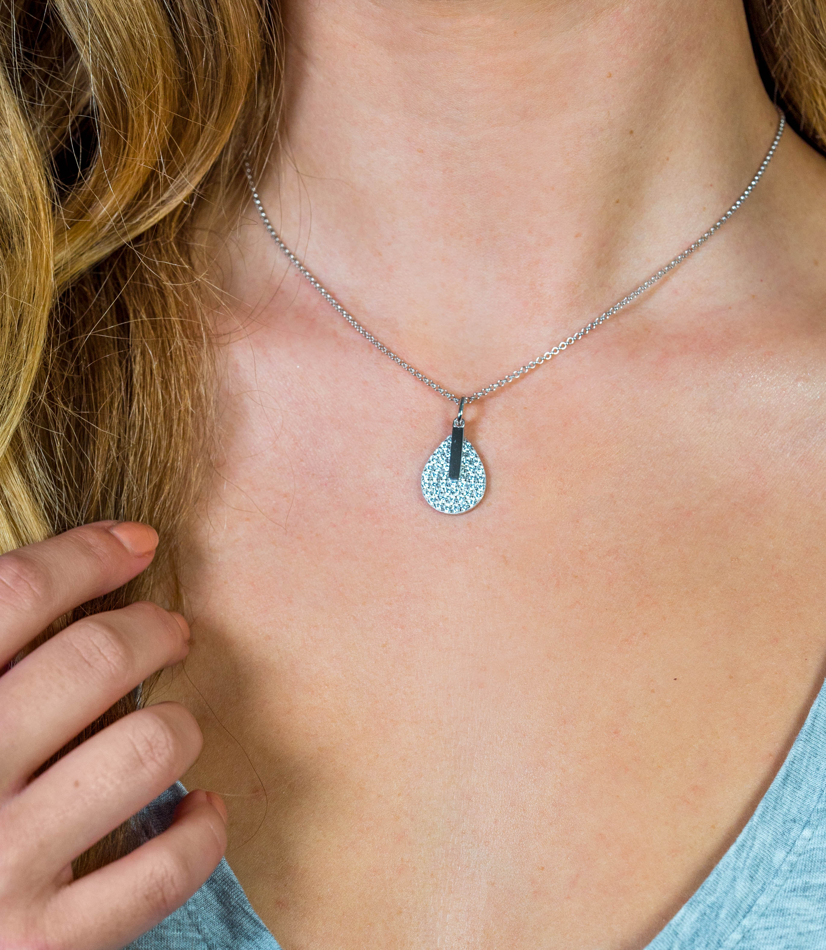 ZINZI zilveren ketting 45cm met hanger 14mm druppel staafje wit ZIC1573