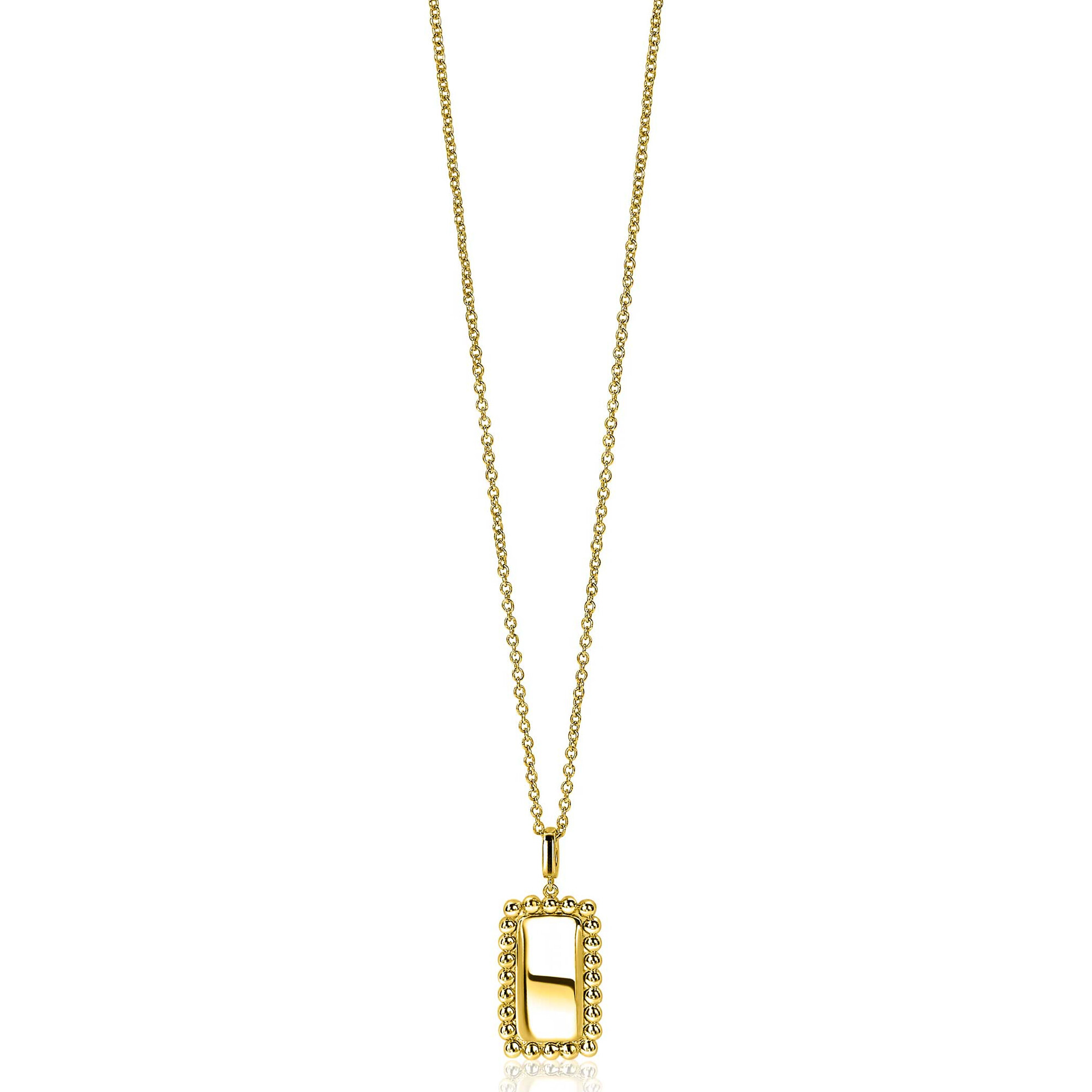 ZINZI zilveren hanger geelverguld 26mm rechthoek met bolletjes rand ZIH1976G (zonder collier)