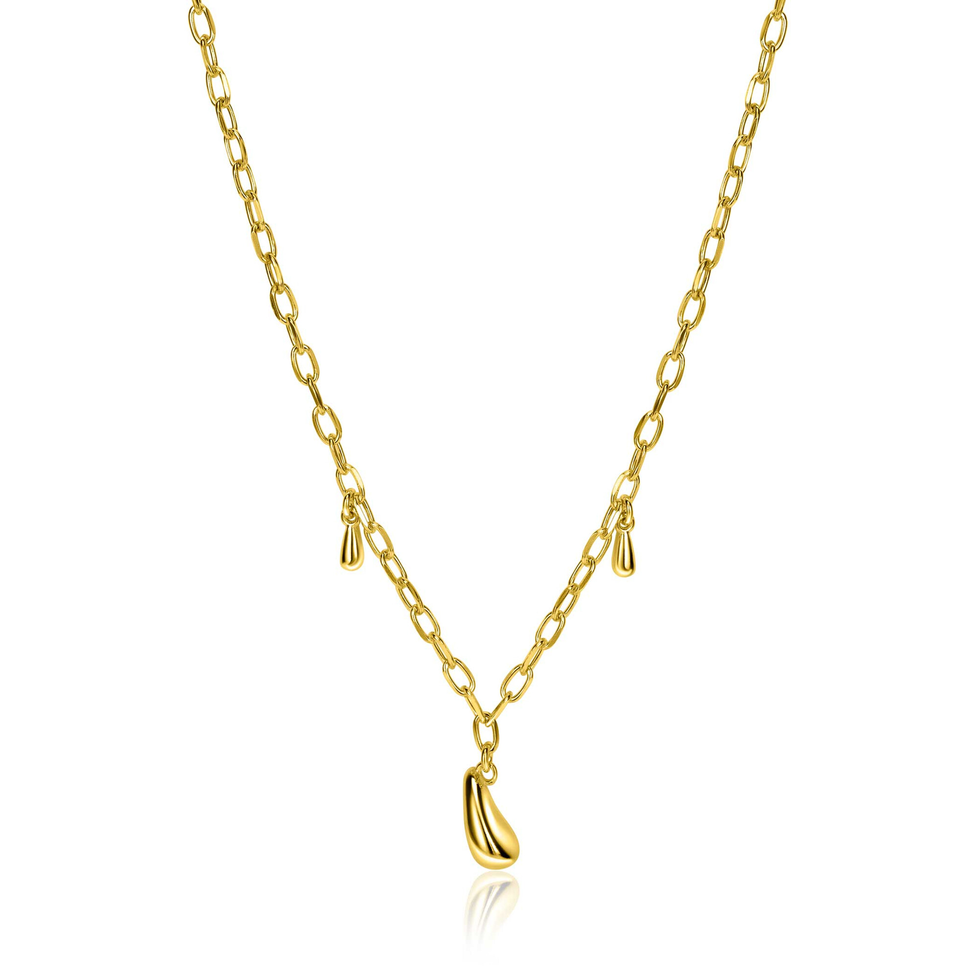 ZINZI gold plated zilveren schakel ketting met drie druppelvormige hangers 42-45cm ZIC-BF109G