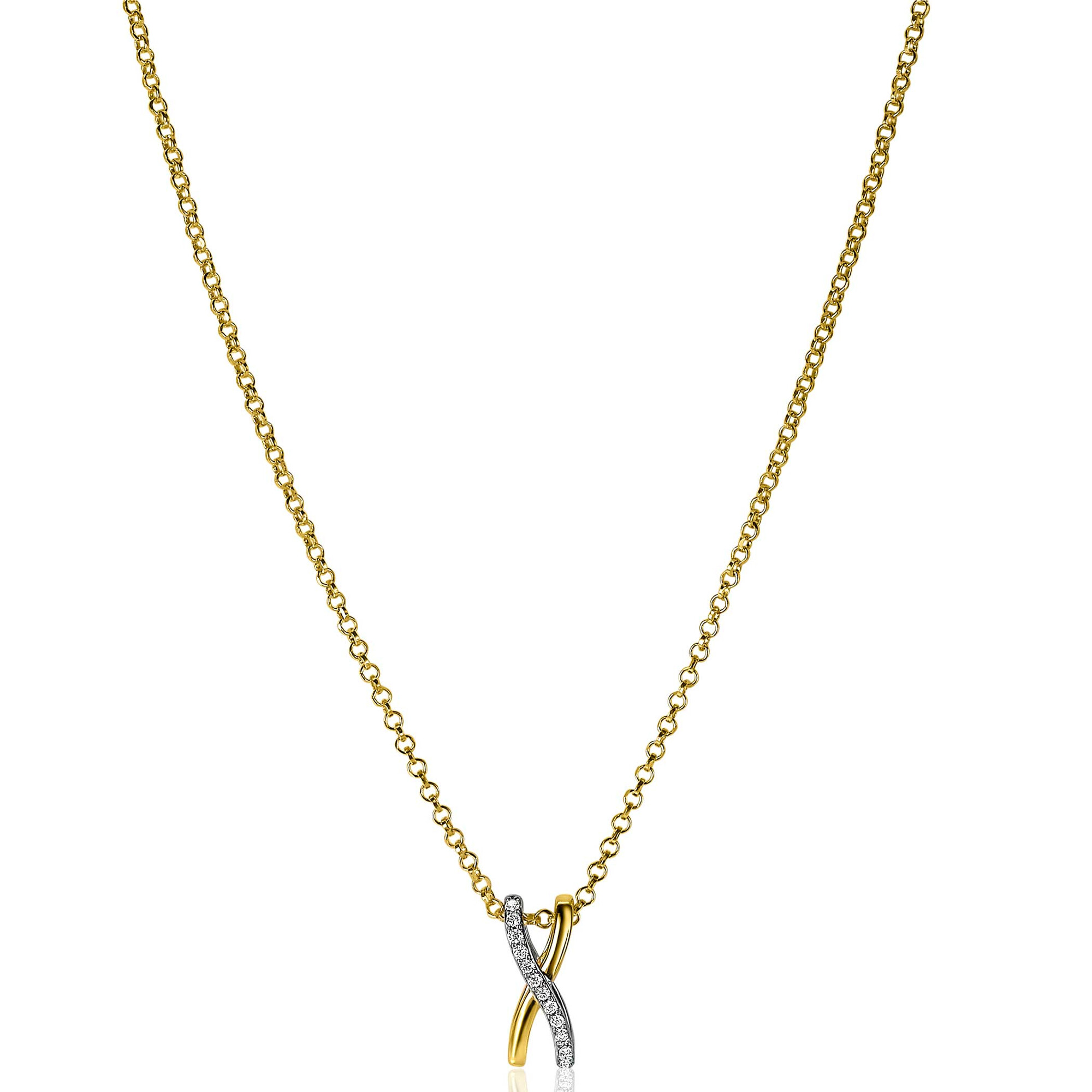 ZINZI zilveren hanger cross-over bicolor met witte zirconia's 15mm ZIH2234 (zonder collier)
