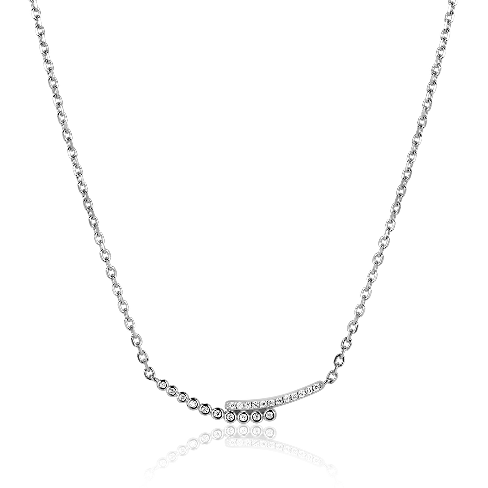 ZINZI zilveren ketting 42–45cm met staafjes bezet met witte zirkonia’s ZIC2729