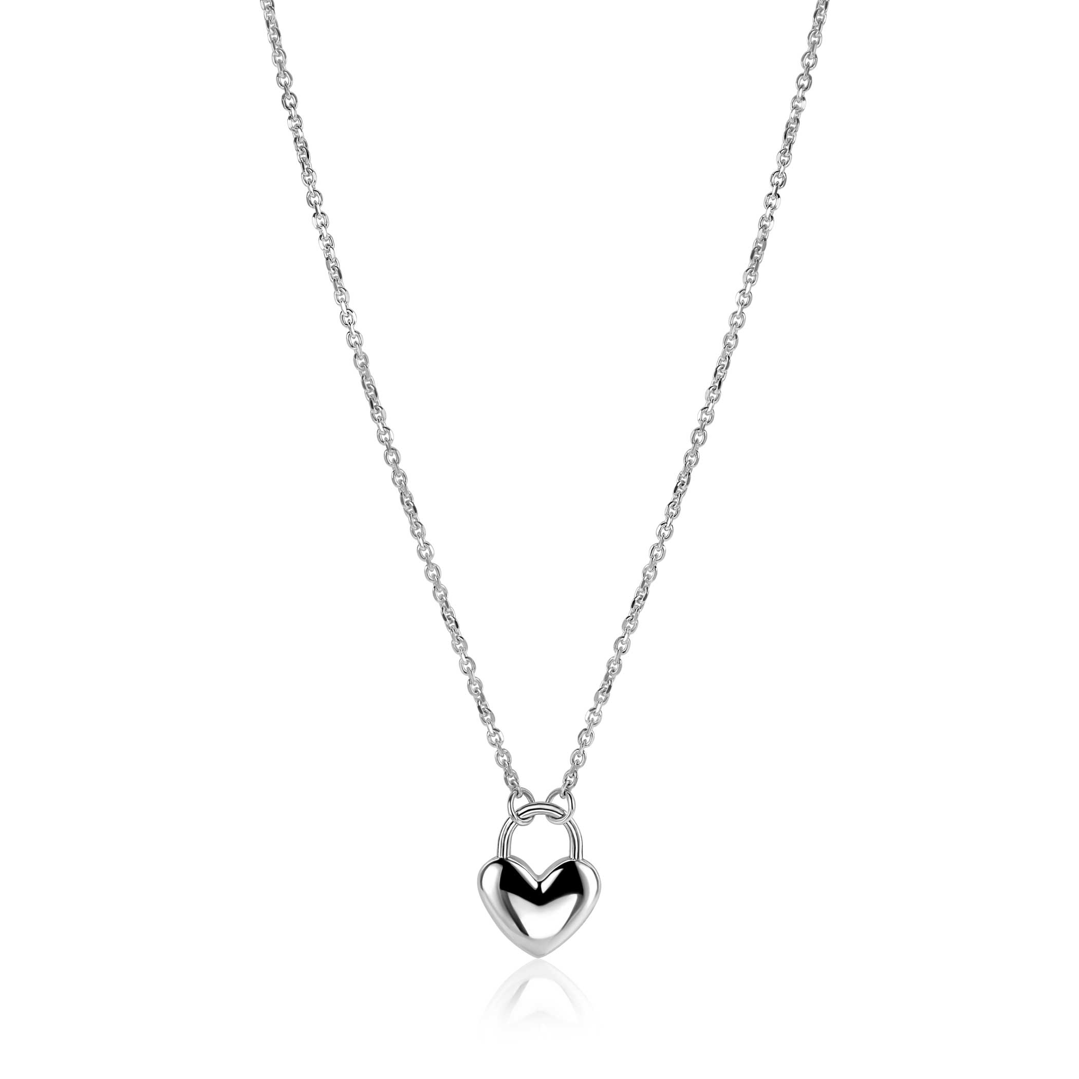 ZINZI zilvereren schakelketting met hartvormige slot hanger 18mm breed 42-45 cm ZIC2673