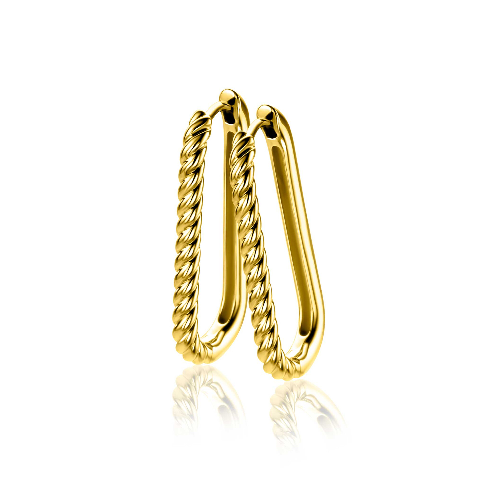 28mm ZINZI gold plated zilveren oorringen in ovale vorm met gedraaide buis en luxe klapsluiting ZIO2693G