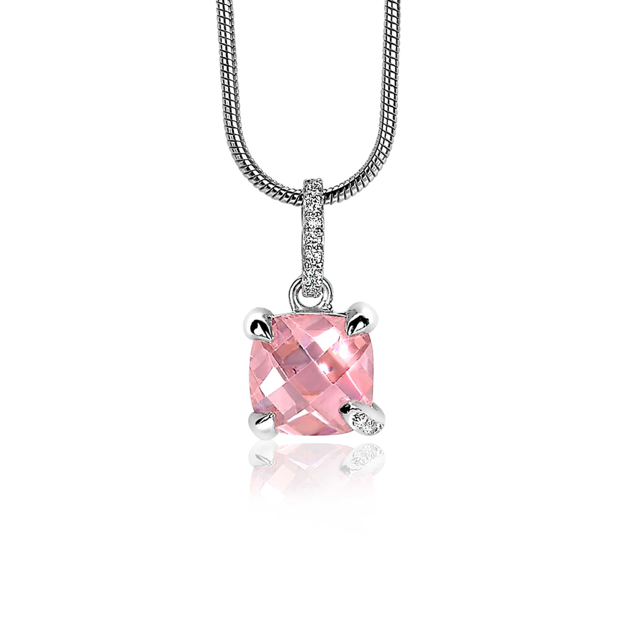 ZINZI zilveren hanger vierkant roze ZIH1470R (zonder collier)