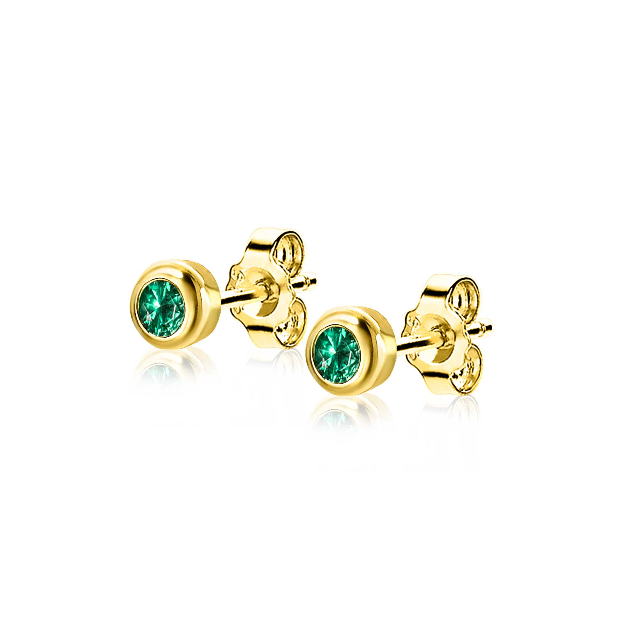 MEI oorknoppen 4mm gold plated met geboortesteen groen smaragd zirconia
