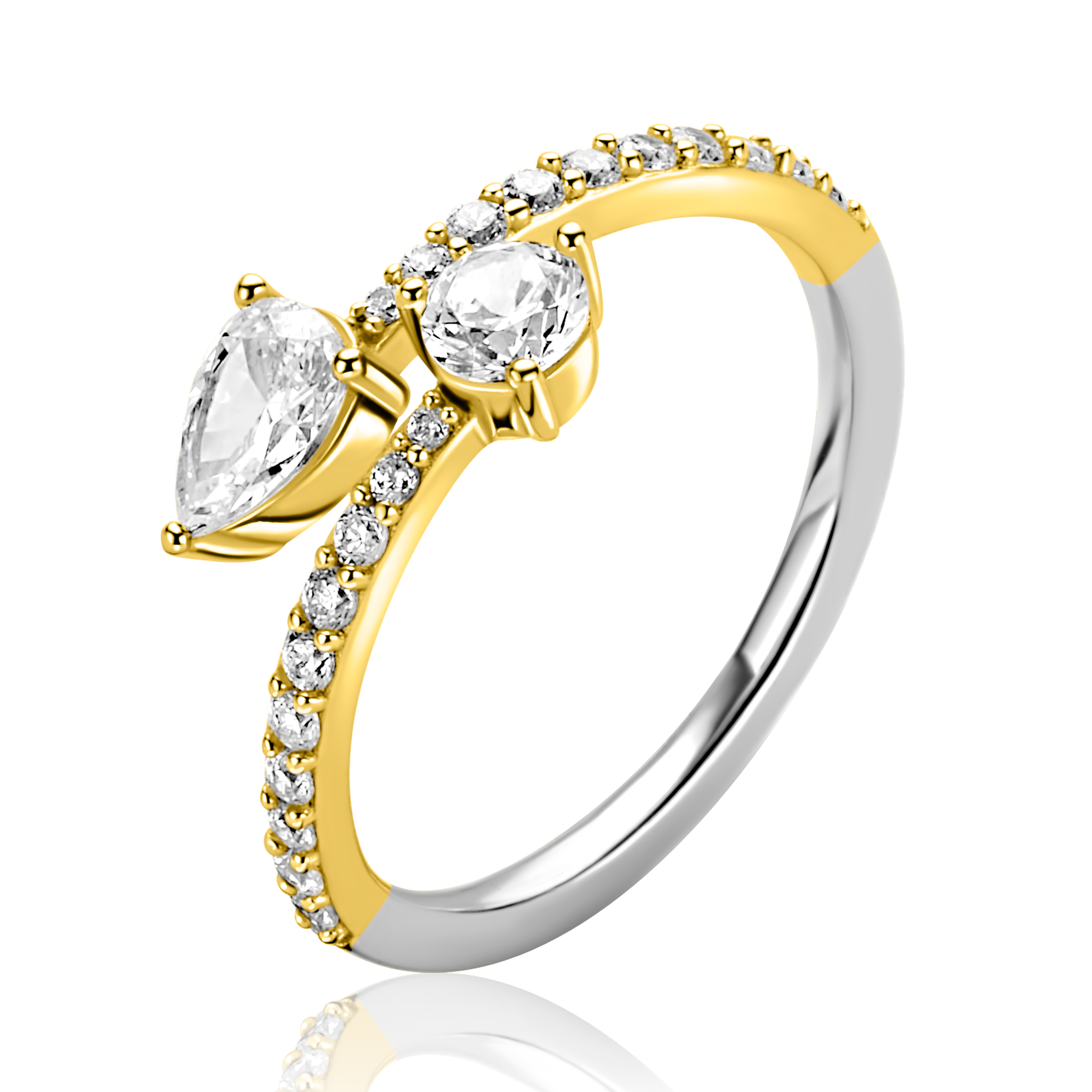 ZINZI gold plated zilveren multi-look ring met druppel- en ronde zetting ZIR2726YC