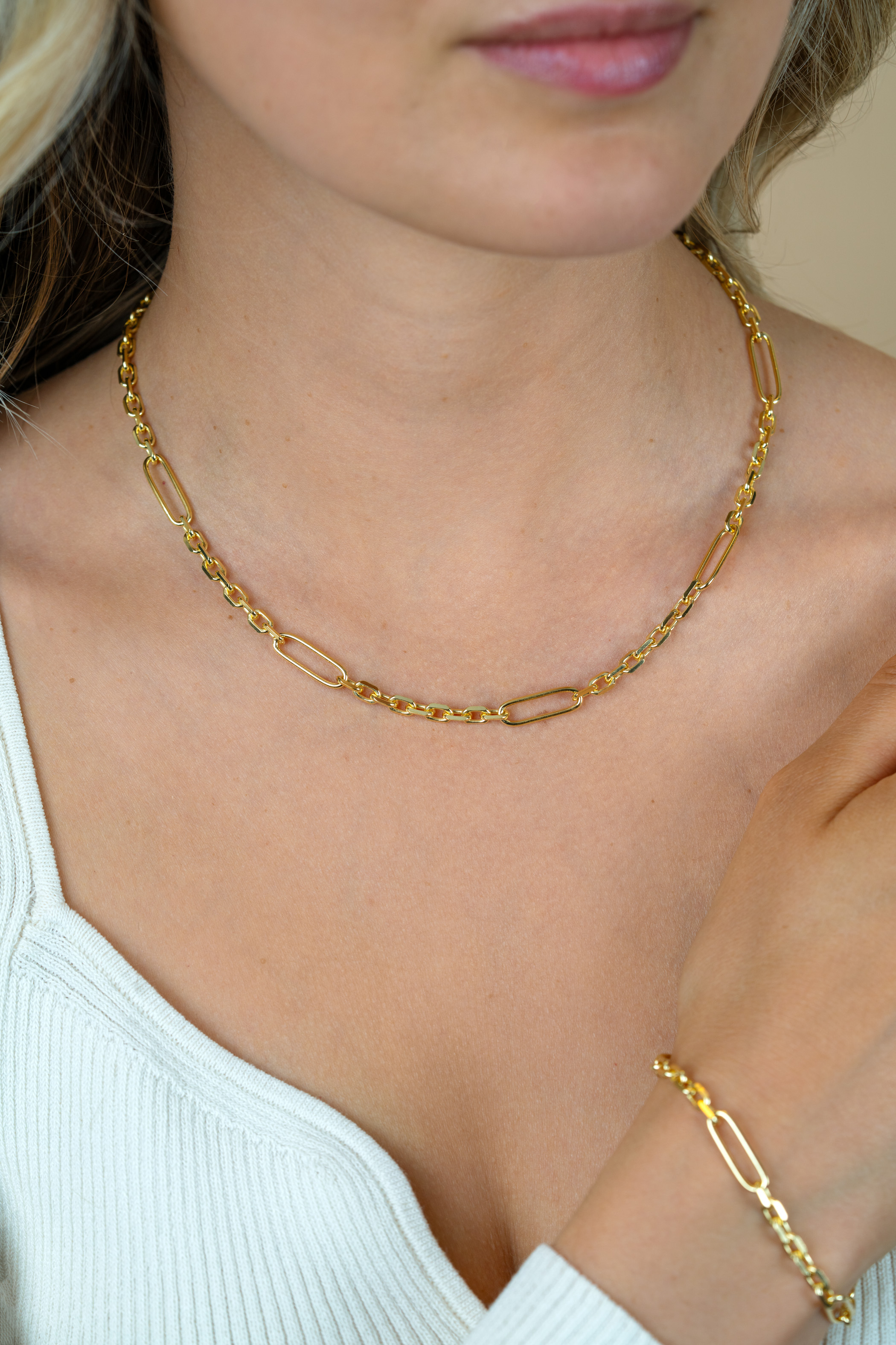 ZINZI gold plated zilveren schakelketting met vijf lange ovale schakels 5,5mm breed 43-47cm ZIC2711G