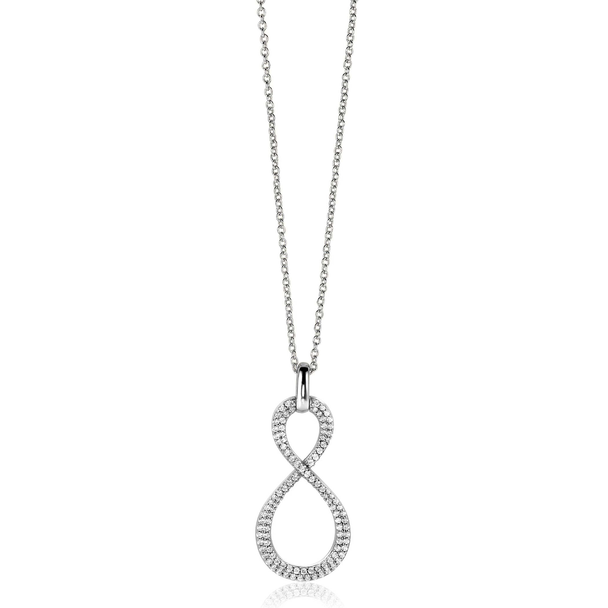 35mm ZINZI zilveren hanger Infinity bezet met witte zirconia's ZIH2570 (zonder collier)