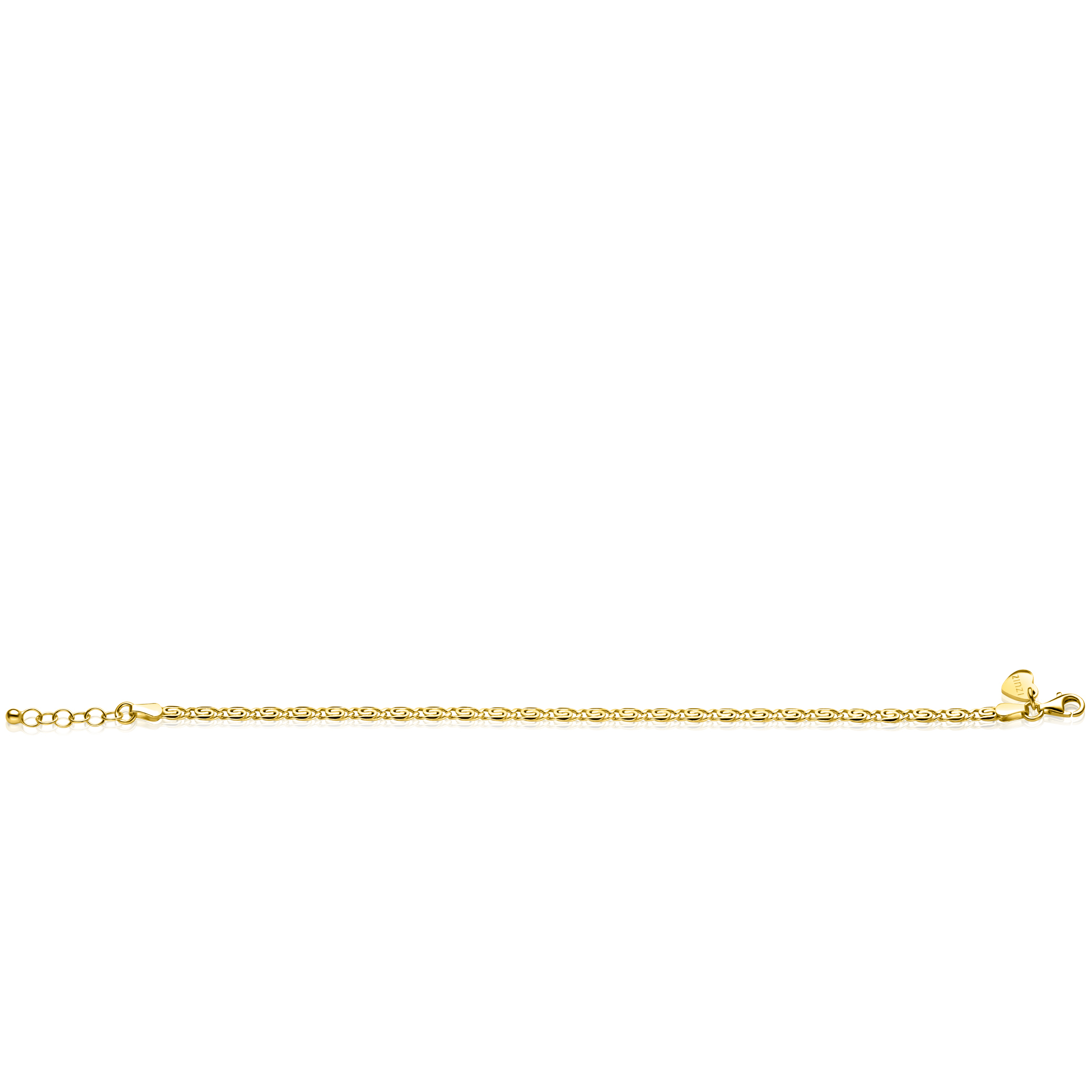 ZINZI gold plated zilveren scroll schakel armband (3mm breed) waarbij de schakels een dubbele krul/kronkeling maken 17-20cm ZIA2712G