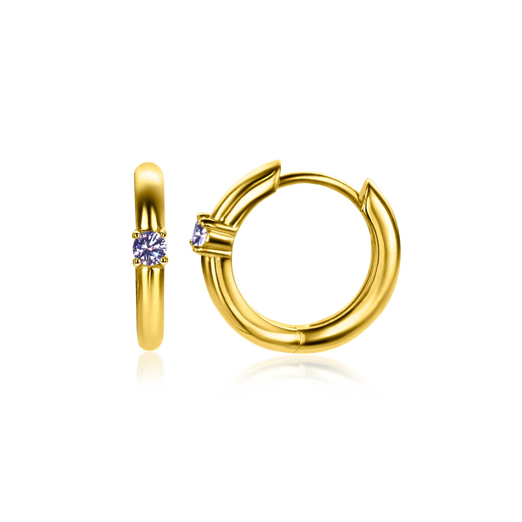 JUNI oorringen 13mm gold plated met geboortesteen licht paars amethist zirconia
