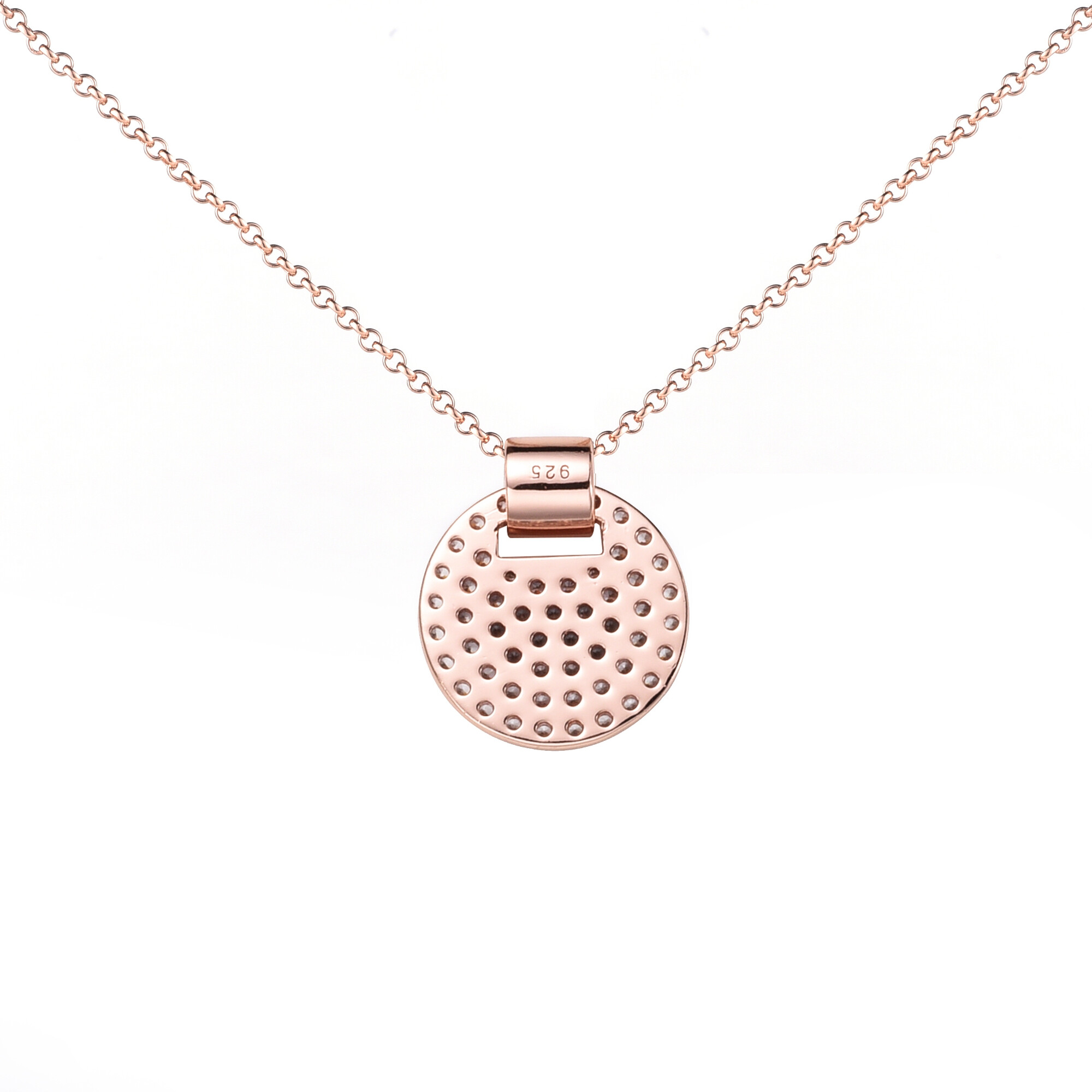 ZINZI zilveren ketting 45cm rosé verguld met hanger 17mm rond wit ZIC1592R