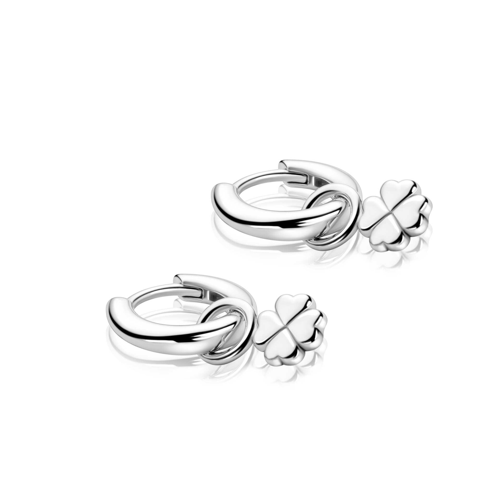 6mm ZINZI zilveren oorbedels in gladde klaver vier vorm ZICH2884 (zonder oorringen)