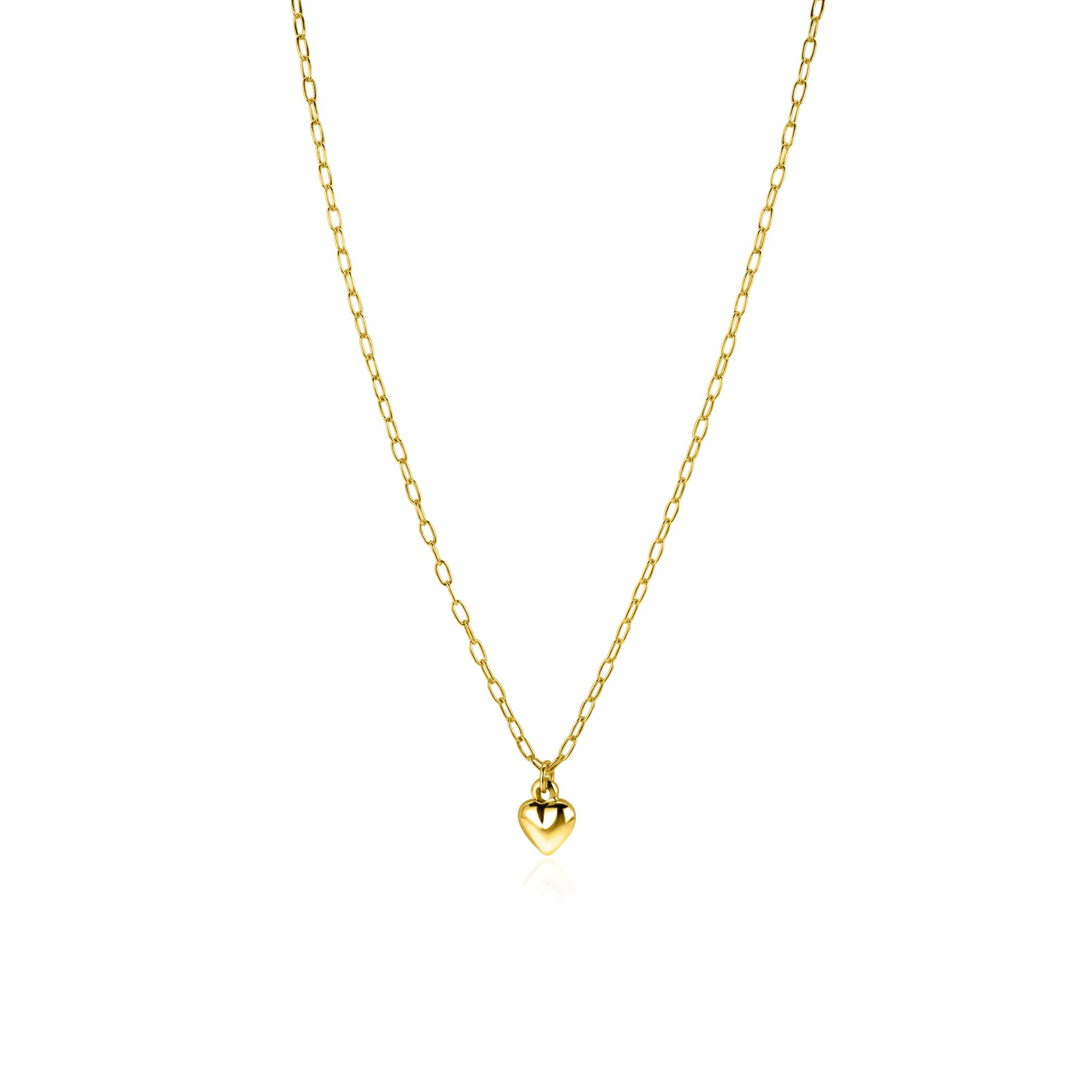 ZINZI gold plated zilveren paperclip schakelketting met bol hart hanger 9mm, 42-45cm ZIC2661