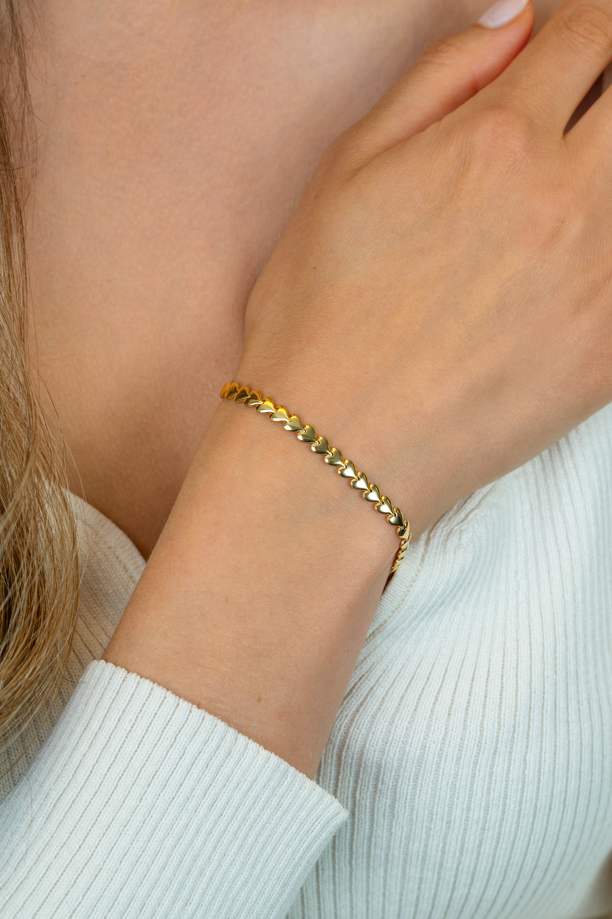 ZINZI zilveren armband geel verguld hartjes 4,5mm breed ZIA1798G