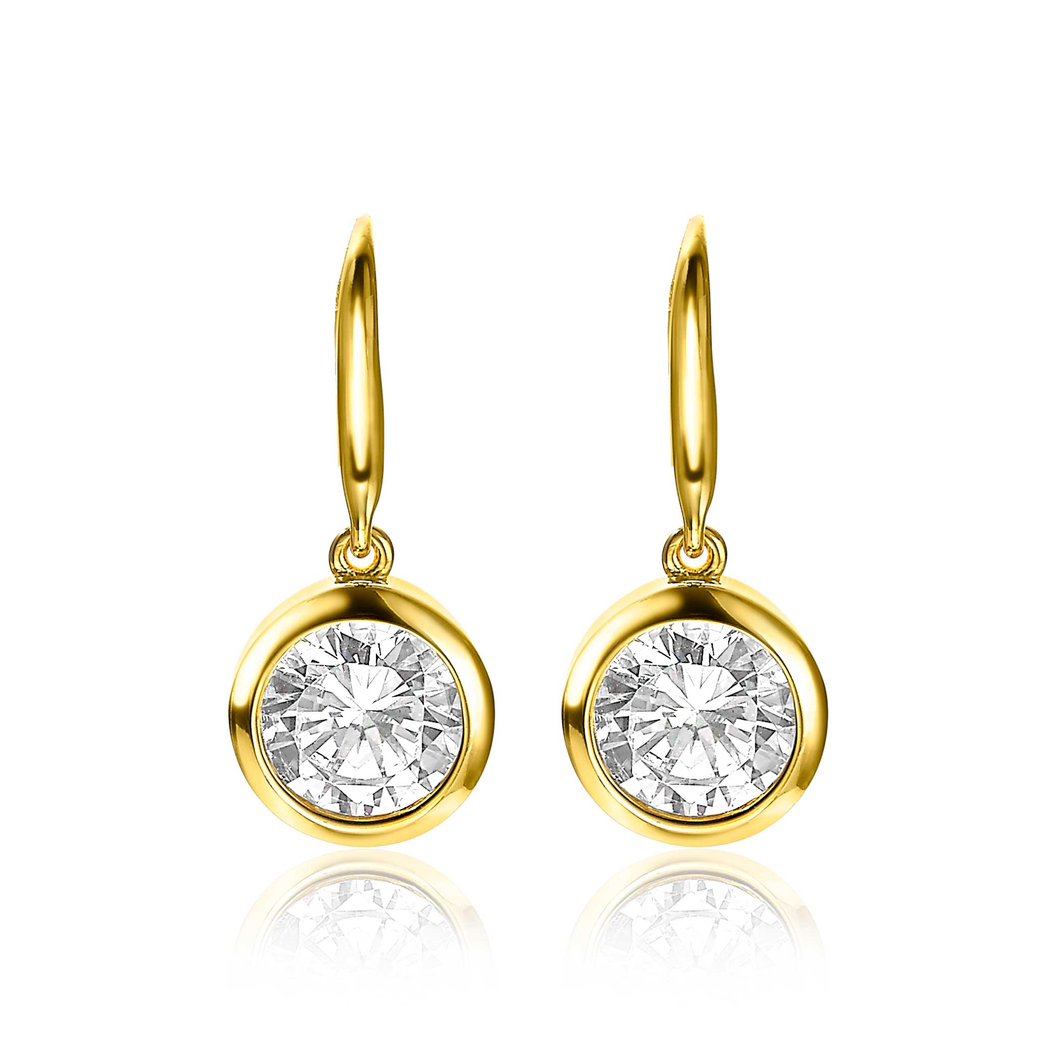 ZINZI zilveren oorhangers geelverguld witte zirconia 11mm ZIO2