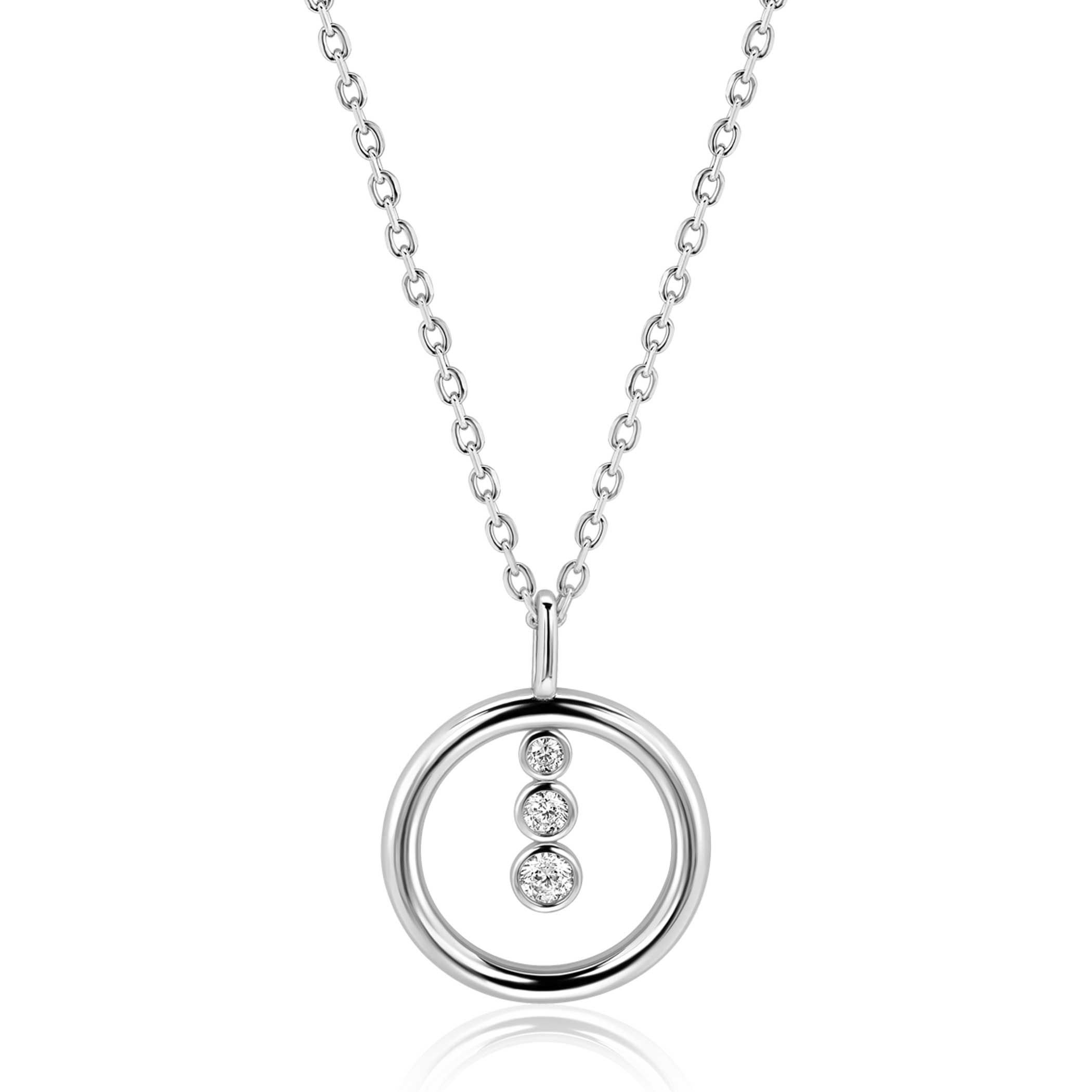 ZINZI zilveren ketting 45cm met ronde hanger en drie fonkelende witte zirkonia's ZIC2820