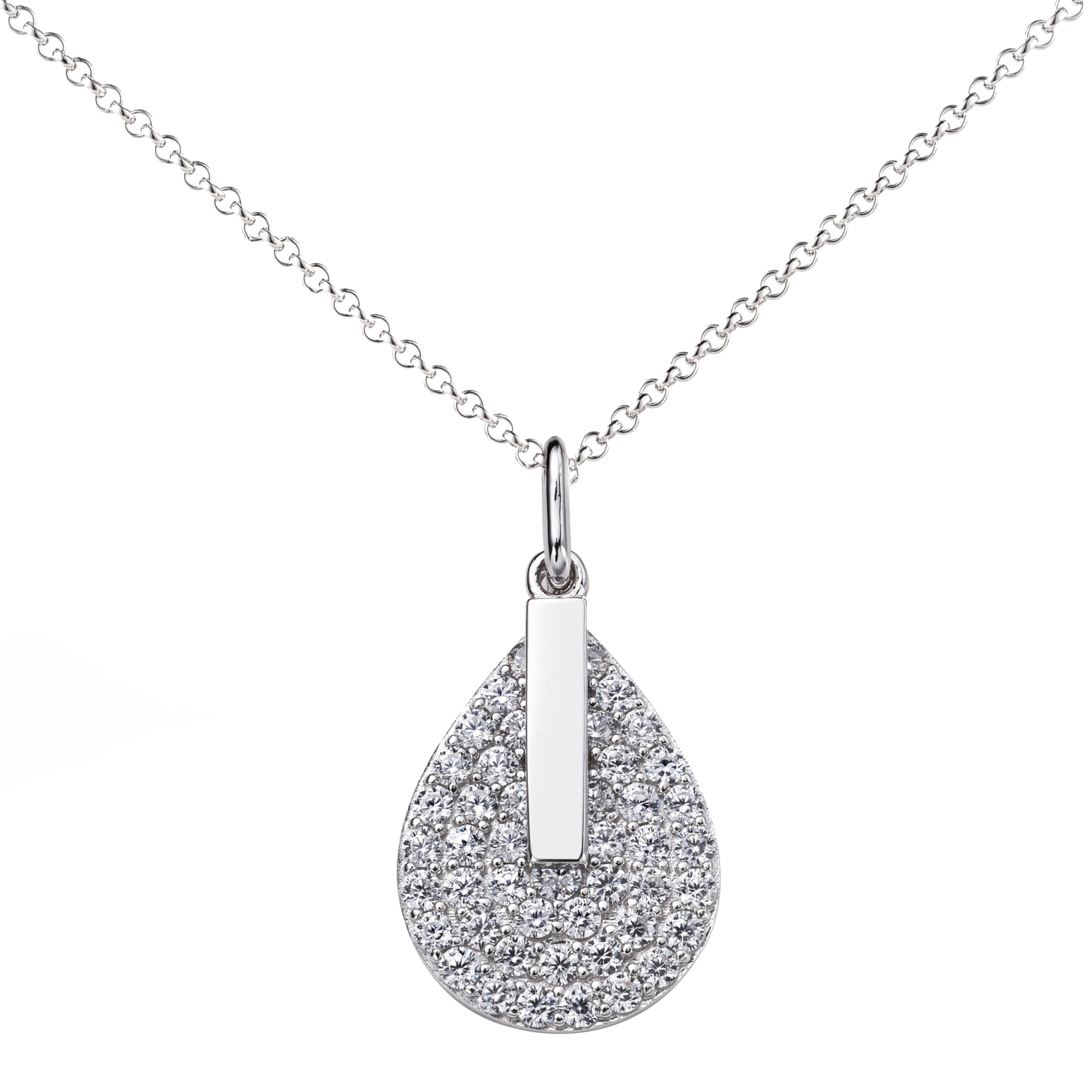 ZINZI zilveren ketting 45cm met hanger 14mm druppel staafje wit ZIC1573