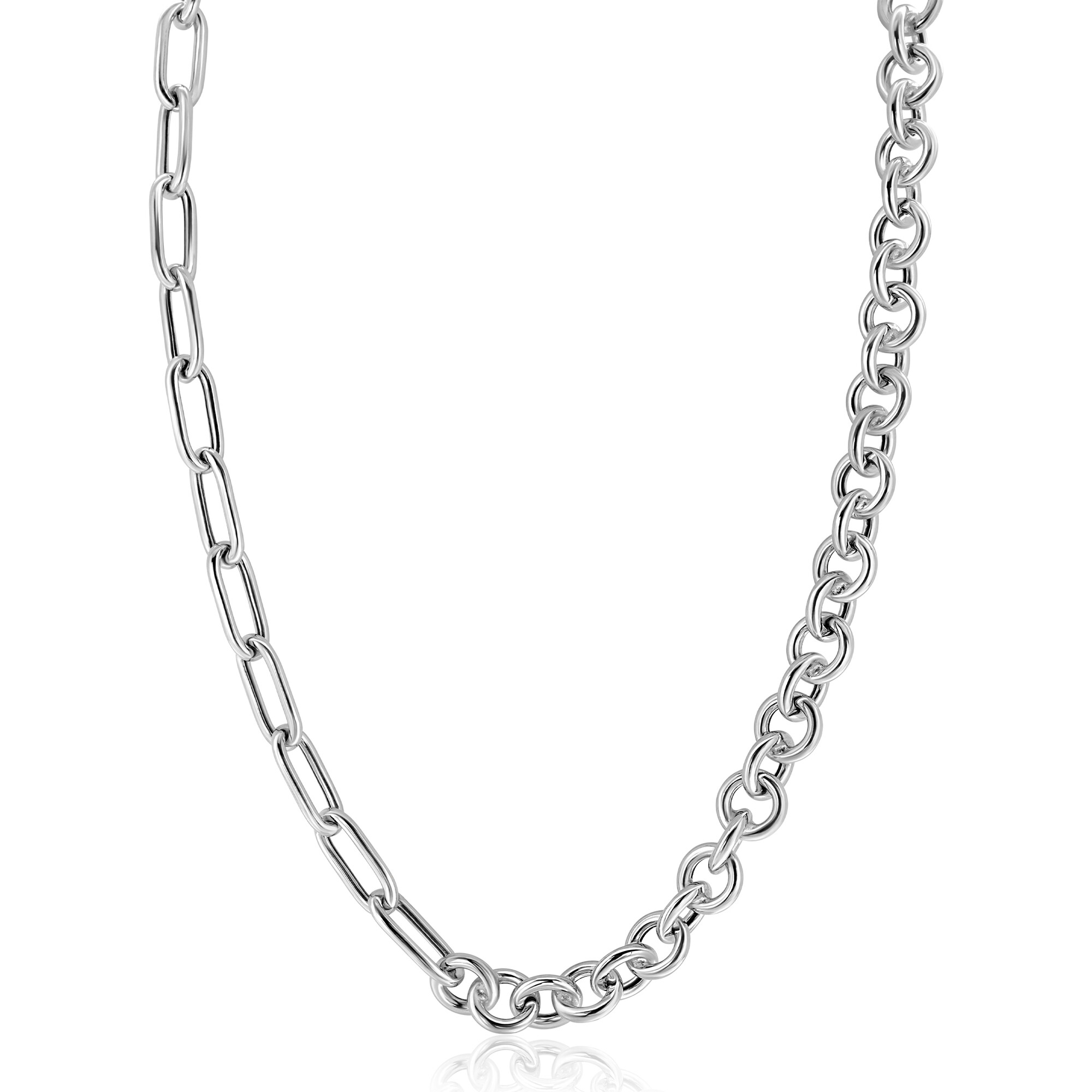 ZINZI zilveren ketting 45cm met twee stoere schakels gecombineerd: jasseron en ovale schakels (8,5mm breed) ZIC2477