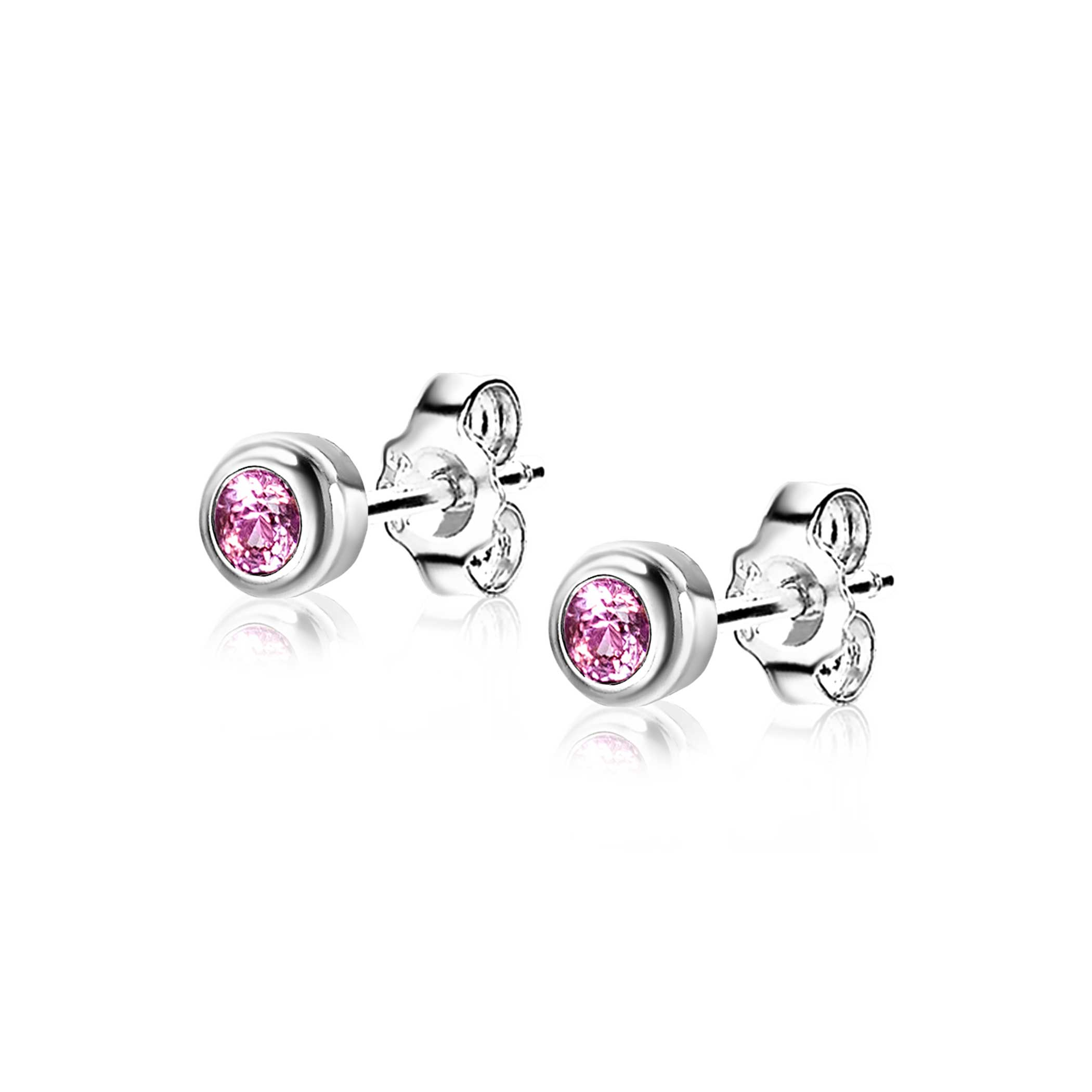 OKTOBER oorknoppen 4mm zilver met geboortesteen roze rozenkwarts zirconia
