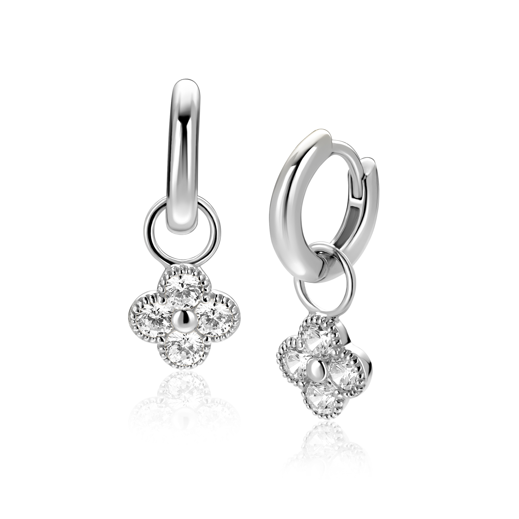 8mm ZINZI zilveren oorbedels klavertje ZICH2735 (zonder oorringen)