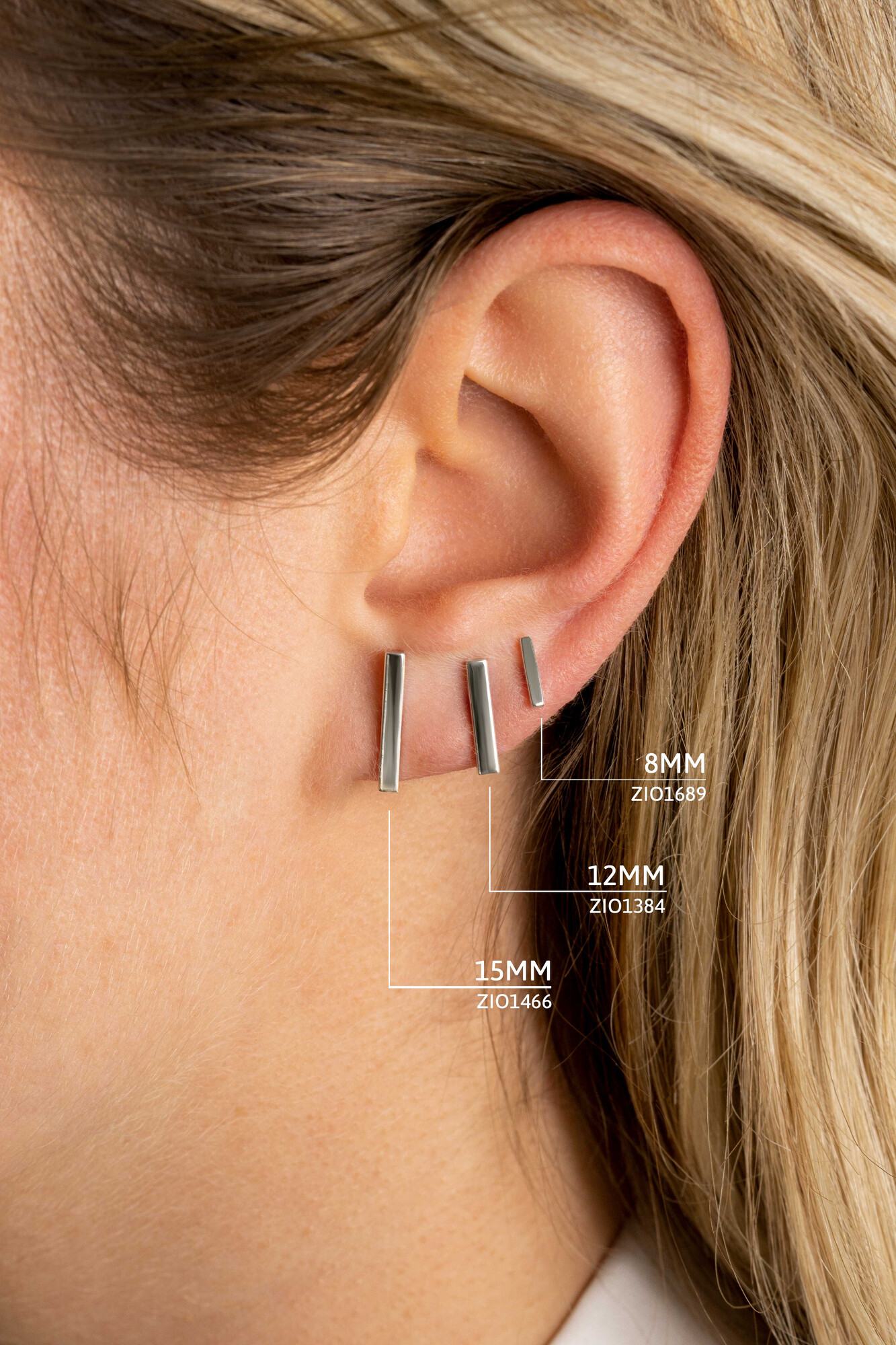 ZINZI zilveren oorknoppen glad staafje 8mm ZIO1689
