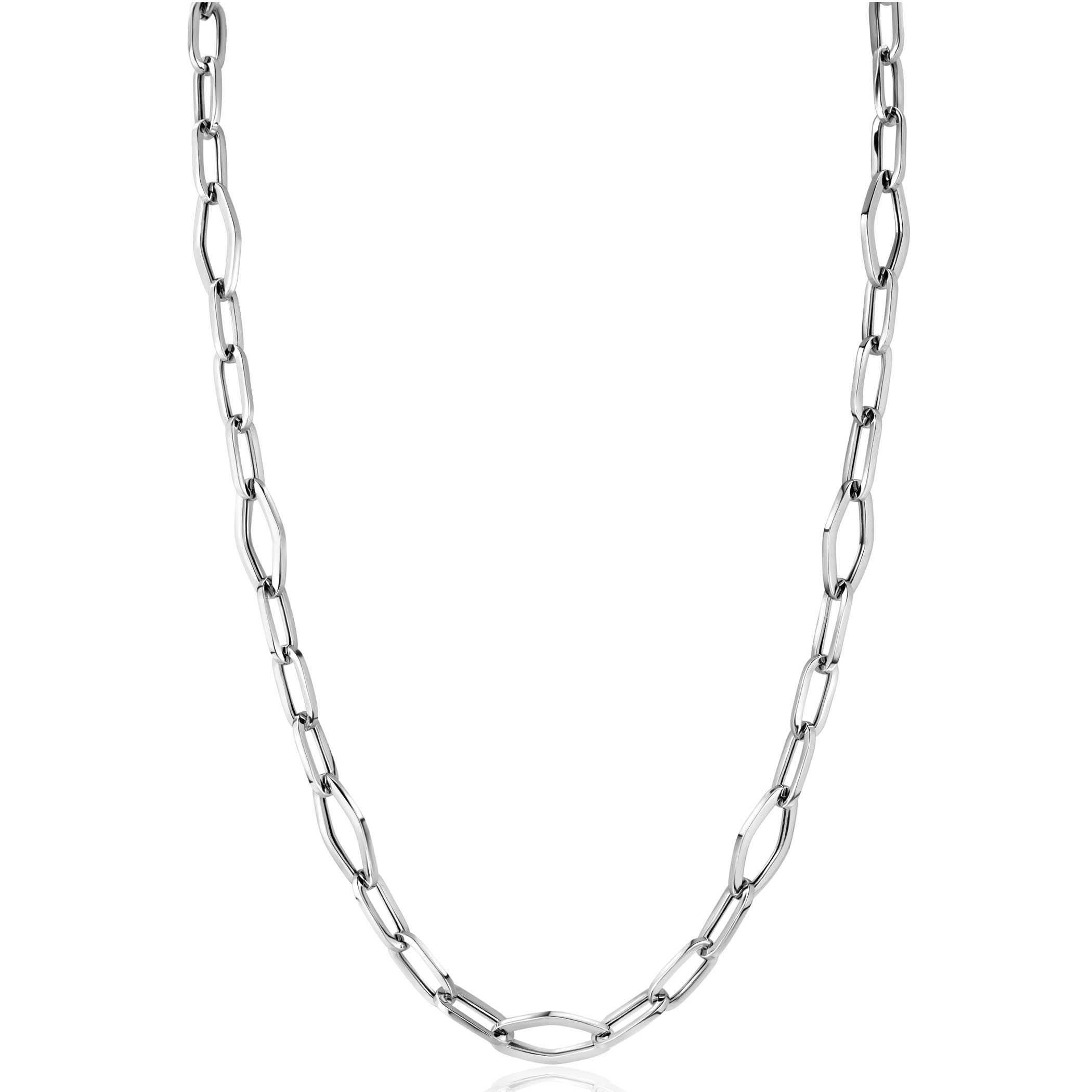 ZINZI zilveren schakelketting met ovale schakels van 11mm lang en ruitvormen 45cm ZIC-BF65