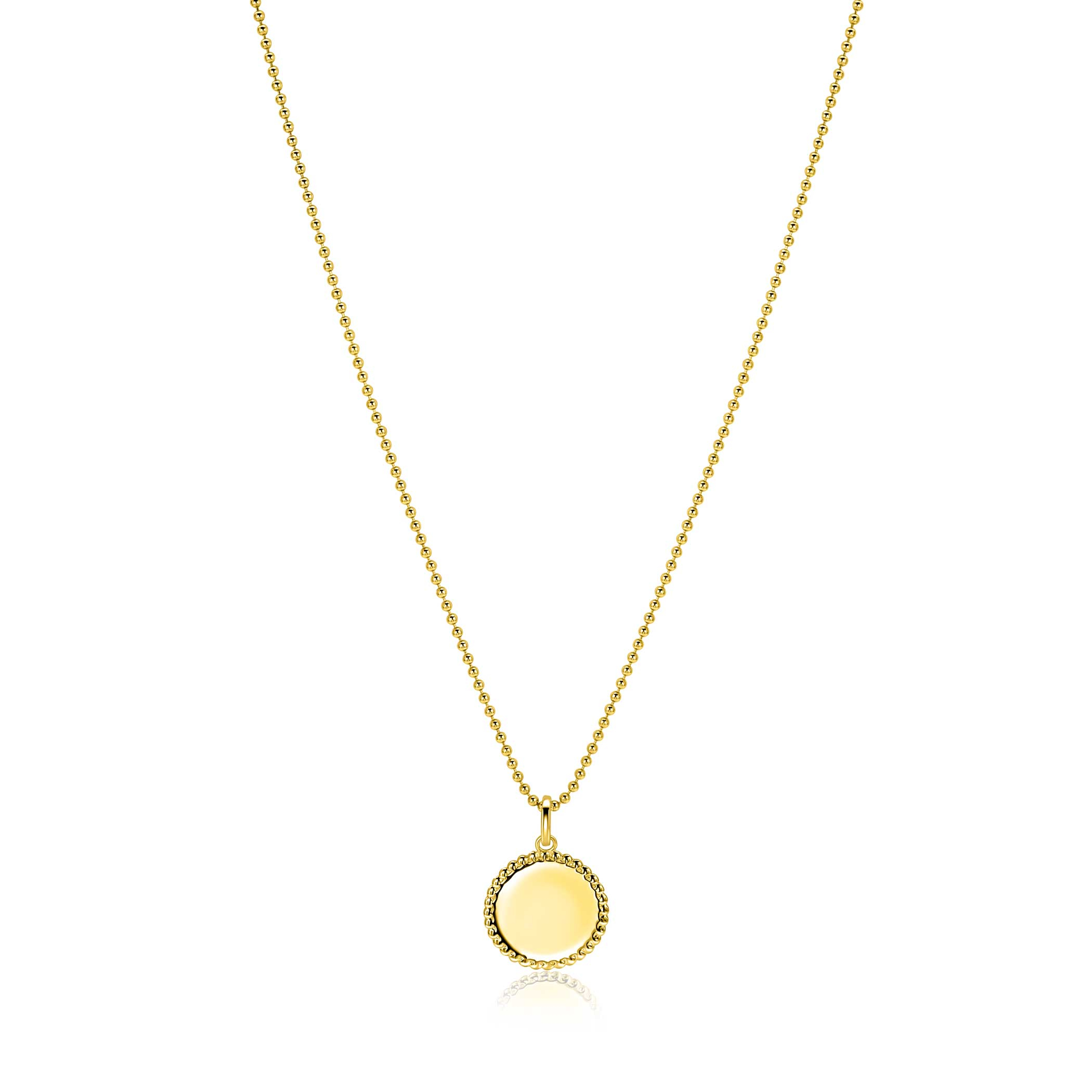 13.5 mm ZINZI gold plated zilveren coin hanger met parelrand voor gravure ZIH2651G (zonder collier)