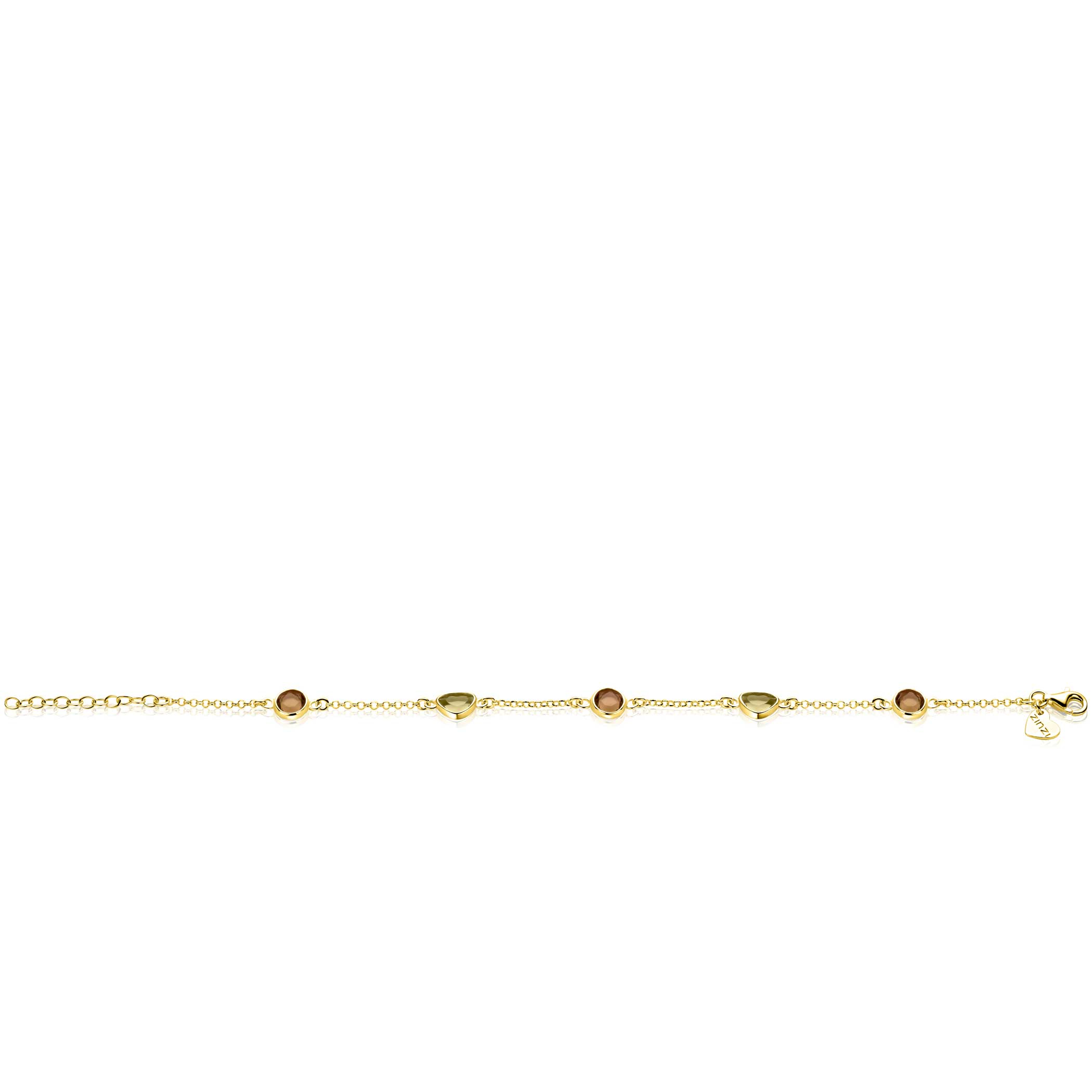 ZINZI gold plated zilveren fantasie armband met ronde vormen bruin en olijfgroen ZIA2770