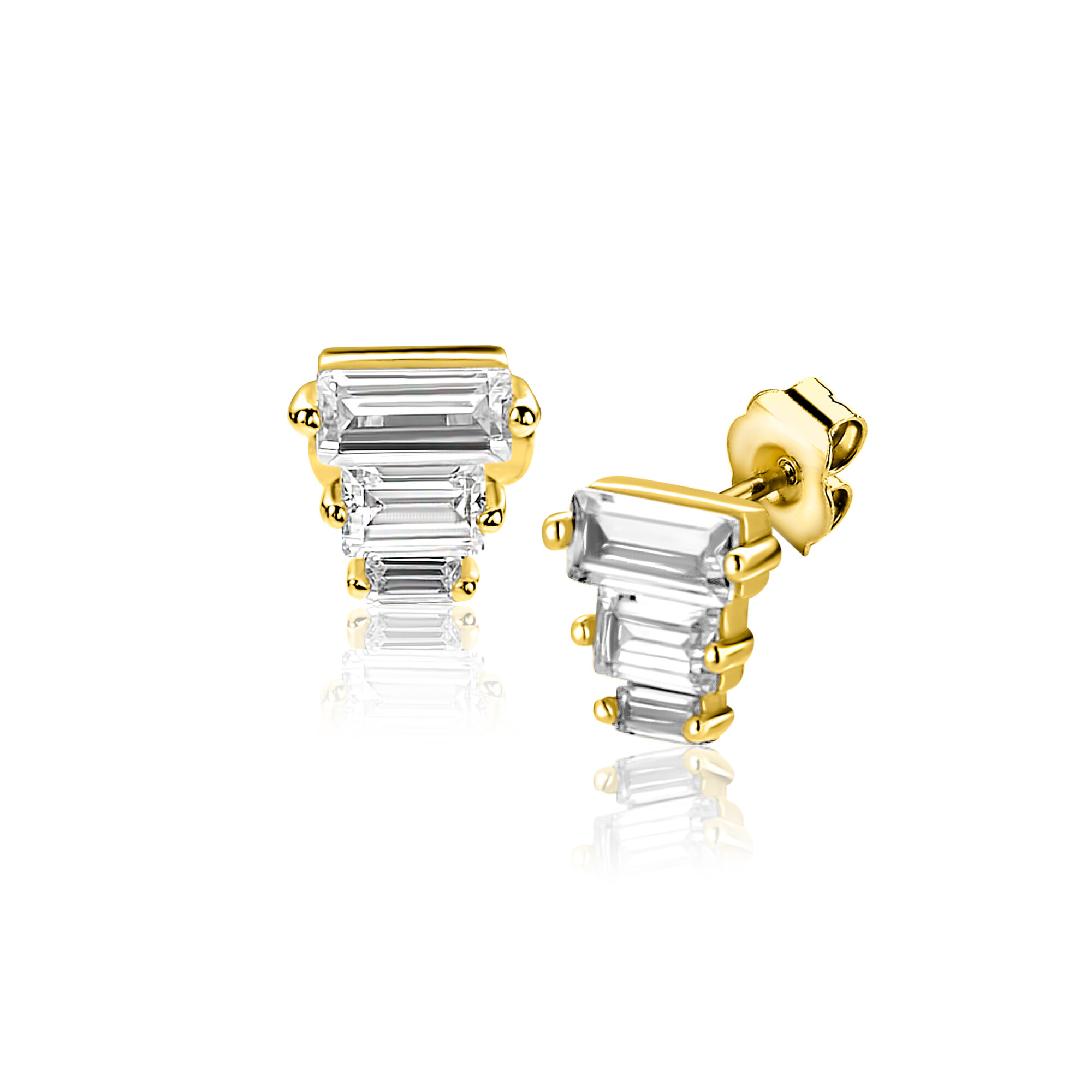 5,5mm ZINZI gold plated zilveren oorstekers piramidevorm 3-baguette zirkonia ZIO2723Y