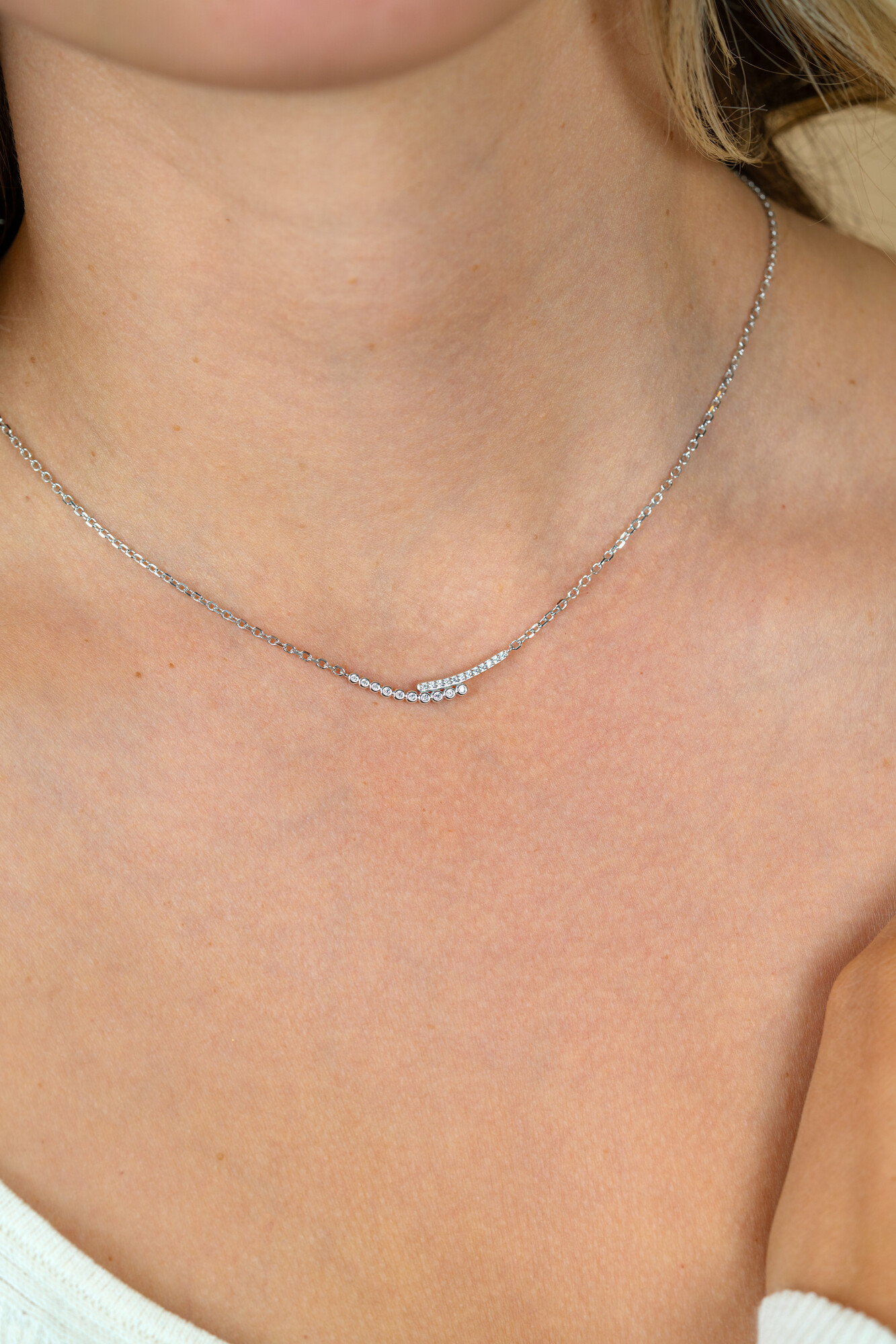 ZINZI zilveren ketting 42–45cm met staafjes bezet met witte zirkonia’s ZIC2729