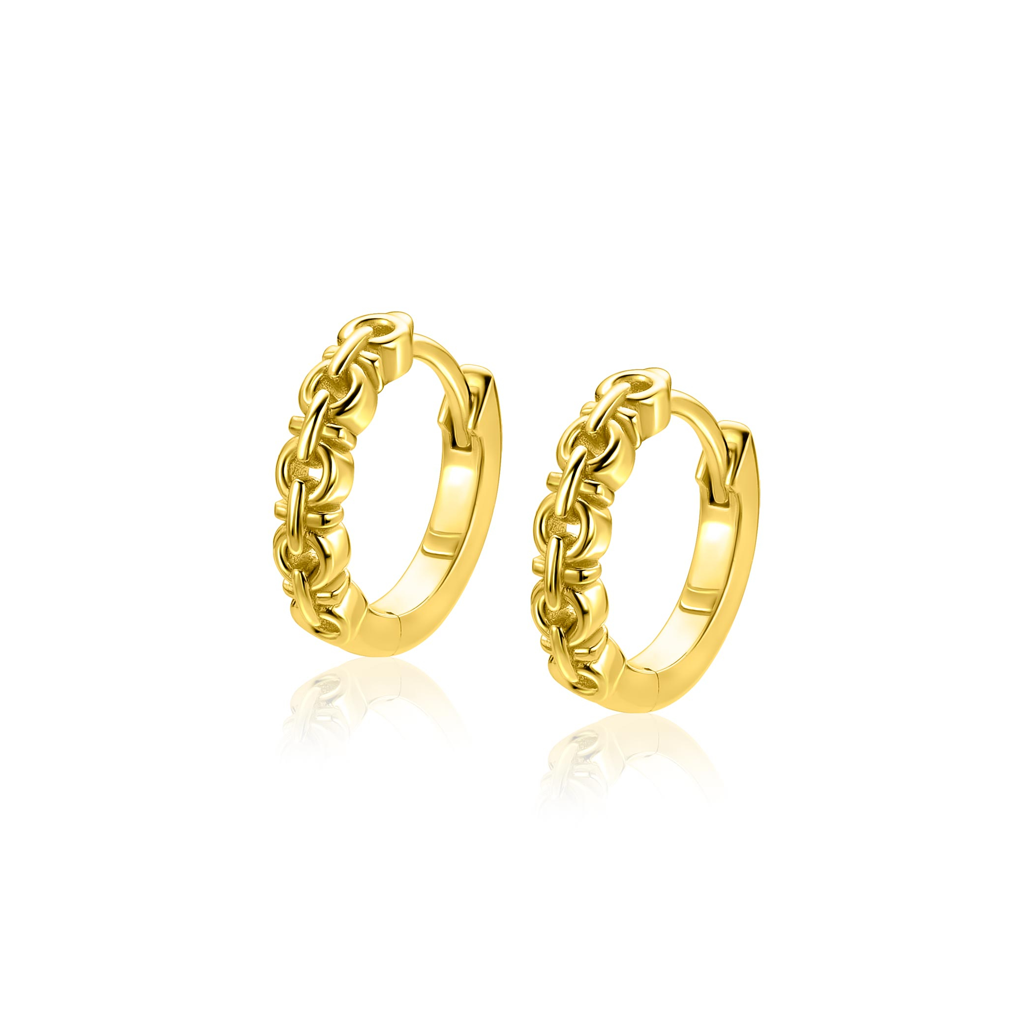 15mm ZINZI goldplated zilveren oorringen met fantasie schakels, 3mm buisdikte en luxe klapsluiting ZIO2802