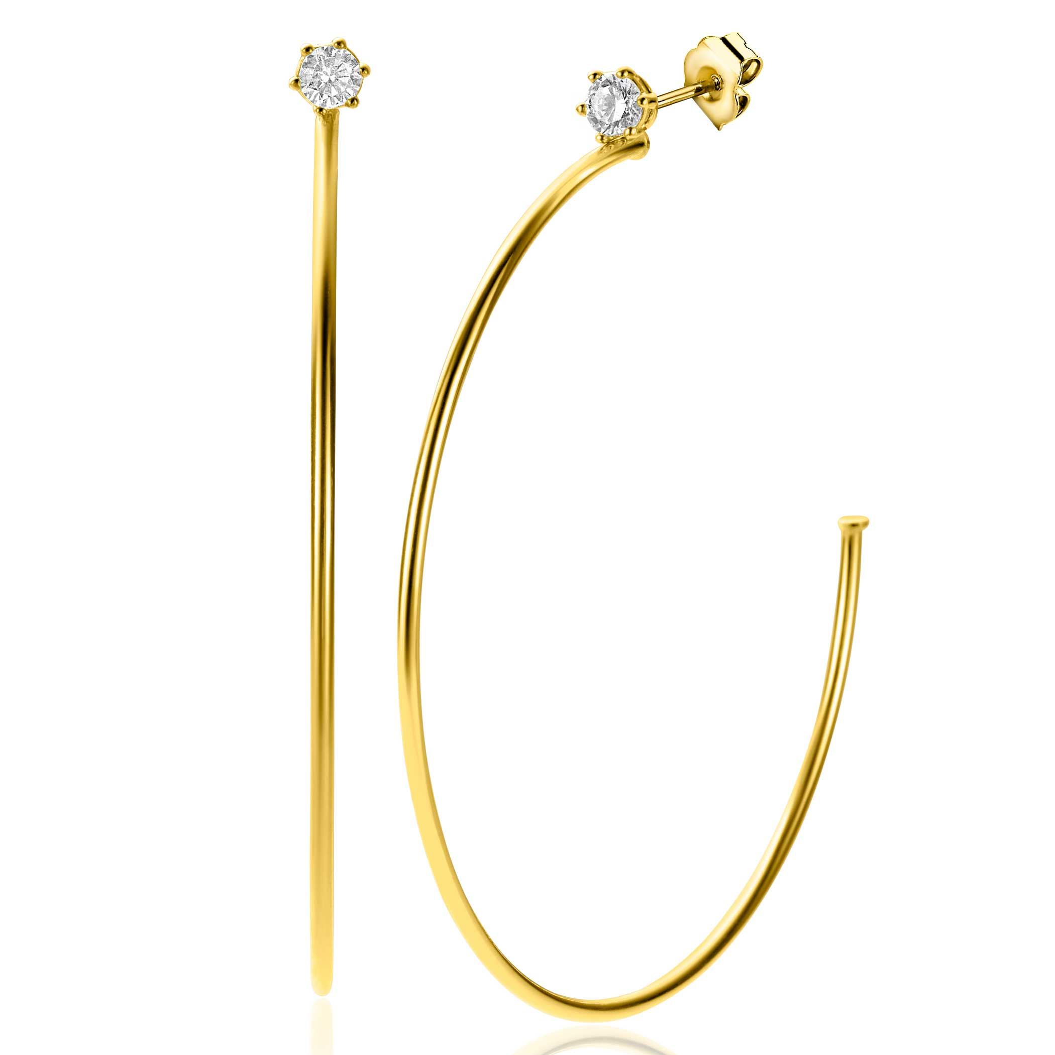 55mm ZINZI gold plated zilveren oorstekers 5mm witte zirconia met halve oorringen 55mm en 1,5mm buisdikte ZIO2574Y
