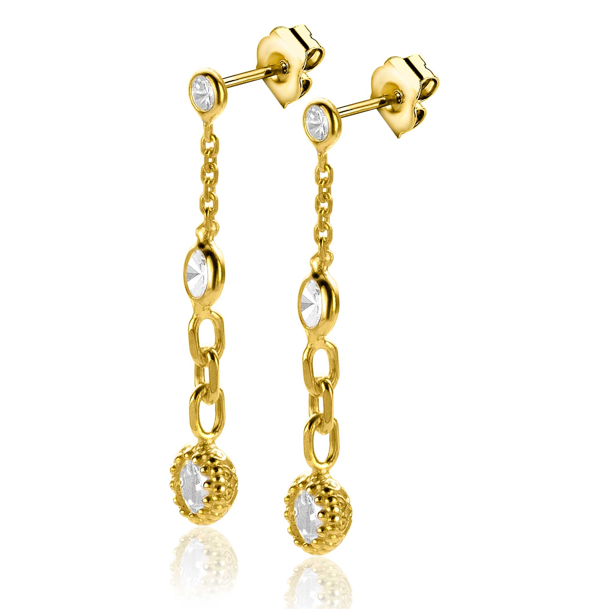 ZINZI zilveren oorstekers extra 14K geel verguld schakels witte ronde zirconia's 30mm ZIO2265G