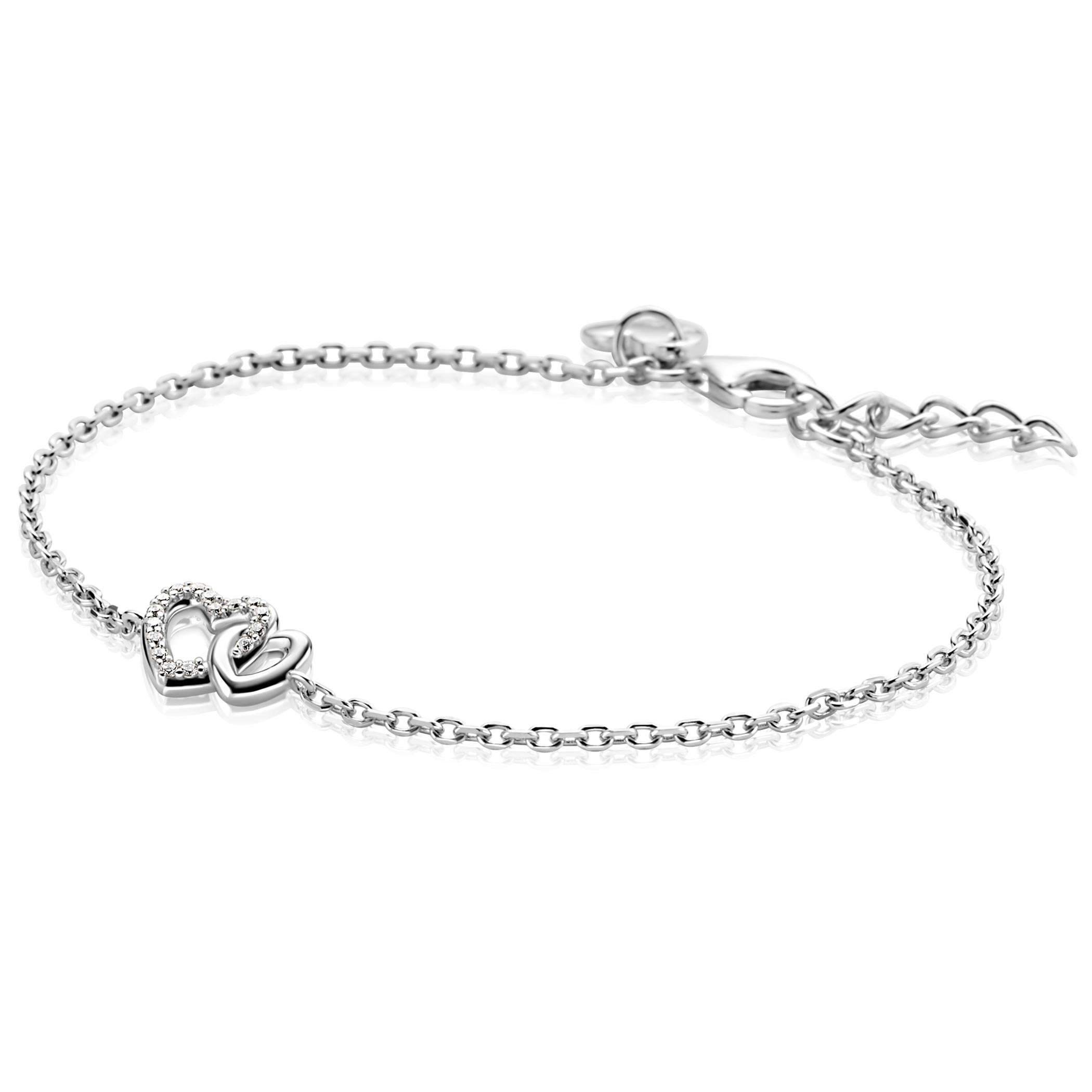 ZINZI zilveren armband met verbonden hartjes, witte zirkonia's 17-19cm ZIA2493