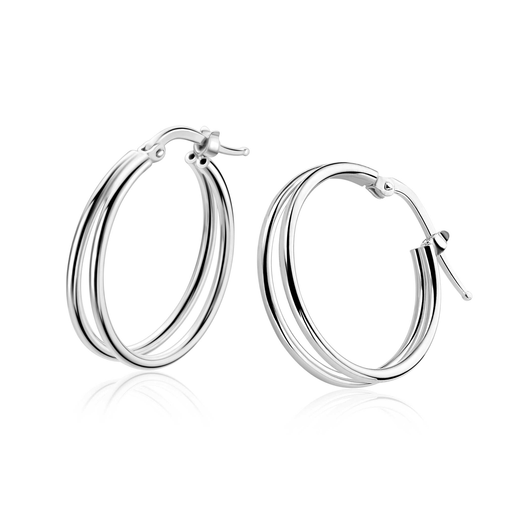 24mm ZINZI zilveren multi-look oorringen met dubbele buis. Met gemakkelijke bovensluiting ZIO2858
