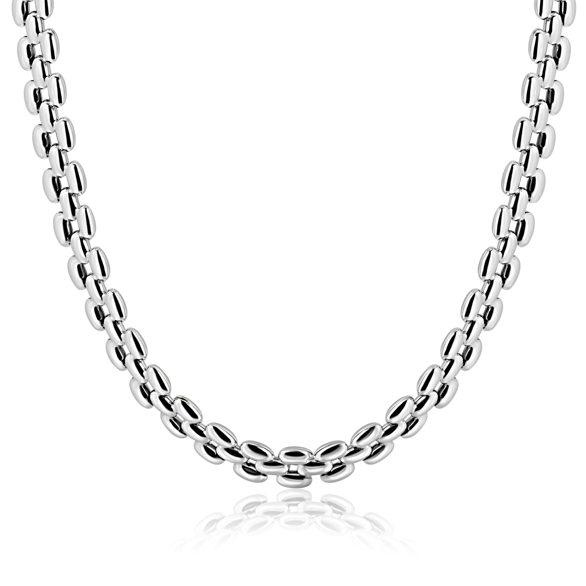 ZINZI zilveren brede rolex-style schakel-collier 8mm breed 43cm ZIC2764