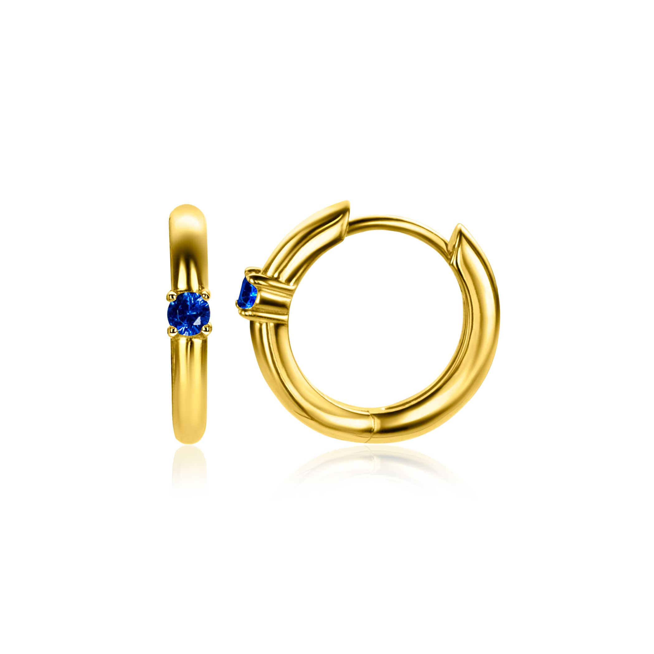 SEPTEMBER oorringen 13mm gold plated met geboortesteen blauw saffier zirconia
