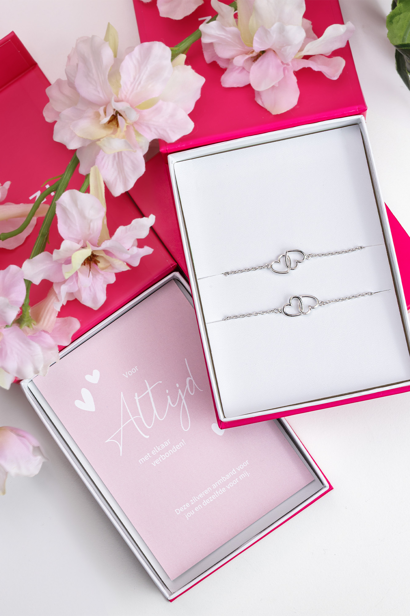 ZINZI set van 2 zilveren armbanden met 2 verbonden hartjes 16,5-19,5cm ZIA2513-SET