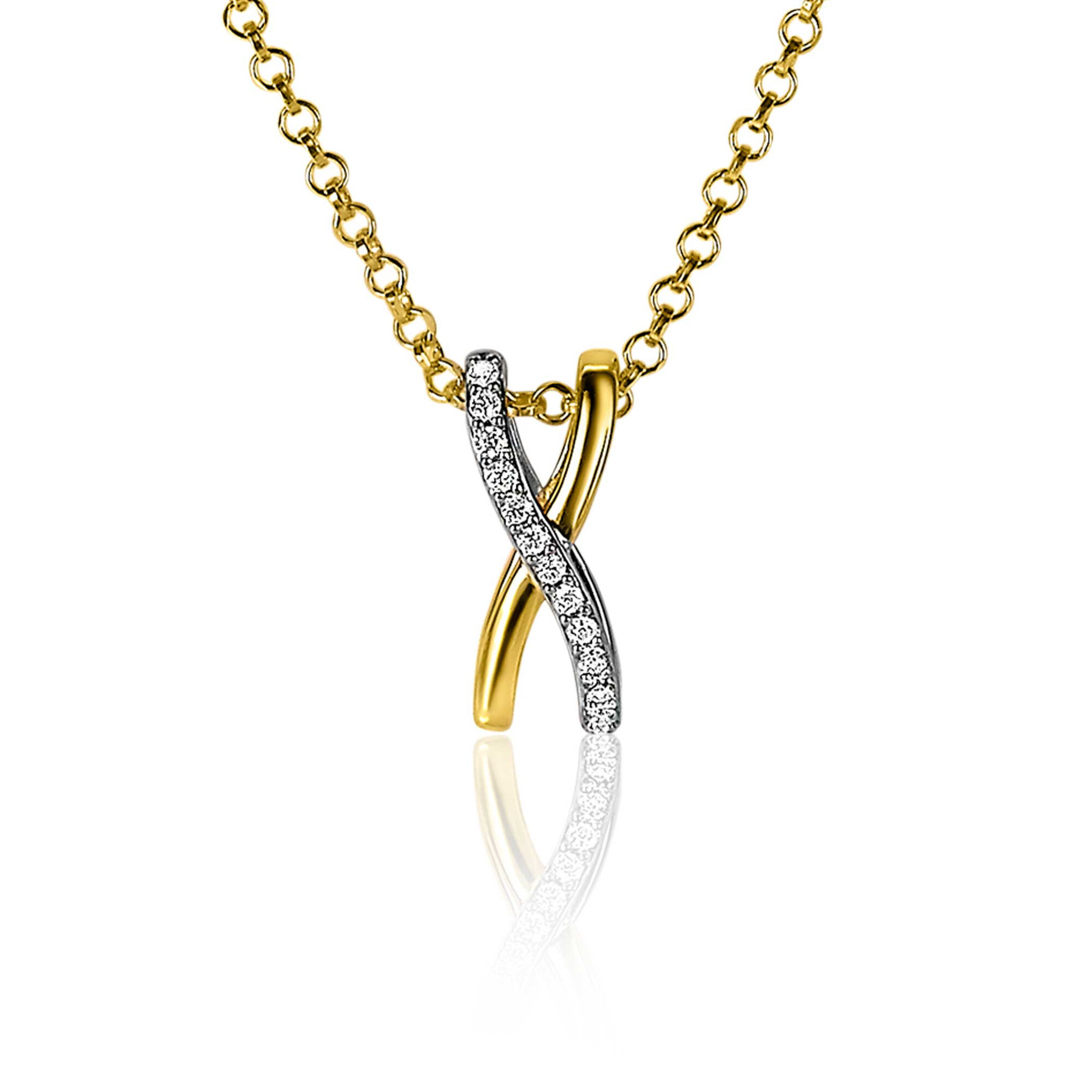 ZINZI zilveren hanger cross-over bicolor met witte zirconia's 15mm ZIH2234 (zonder collier)