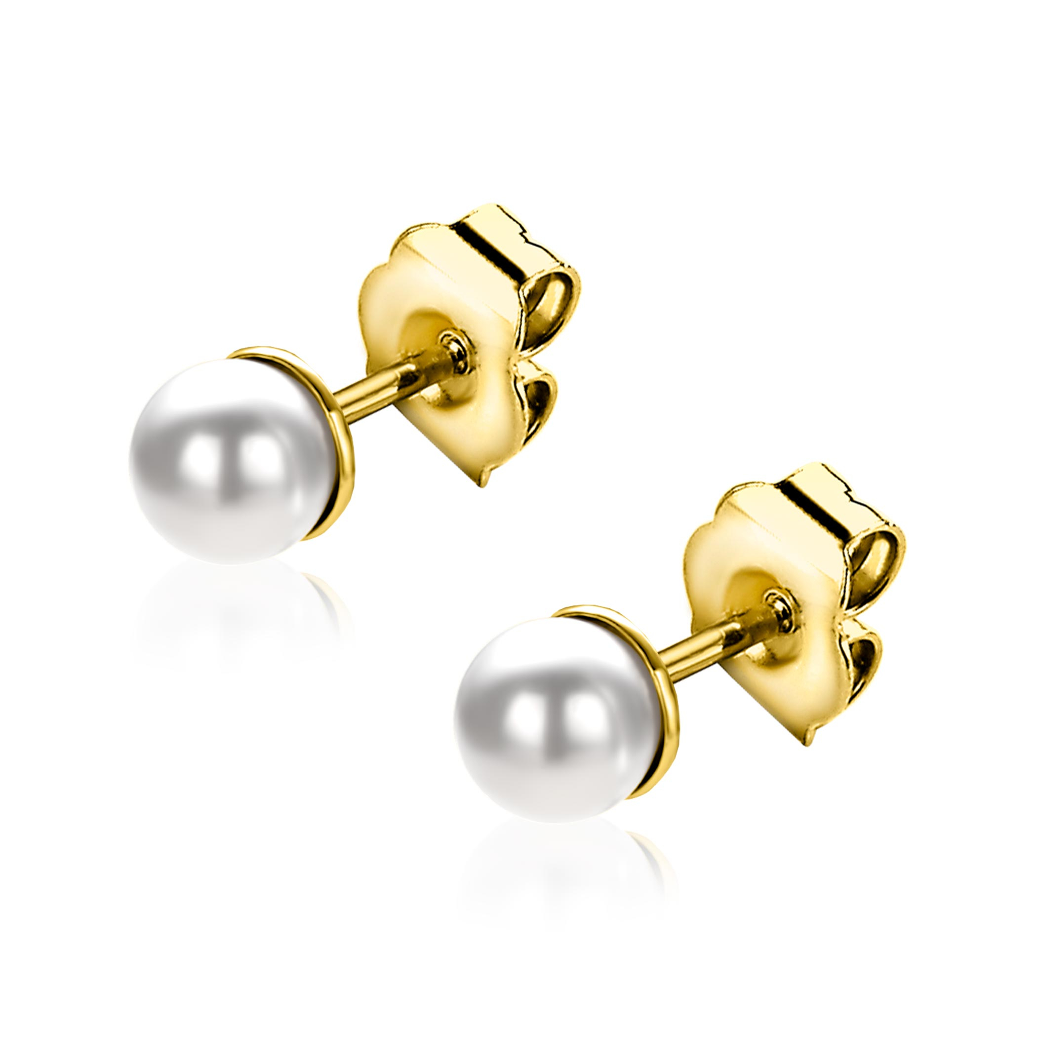 6mm ZINZI gold plated zilveren oorknoppen wit parel ZIO1317Y