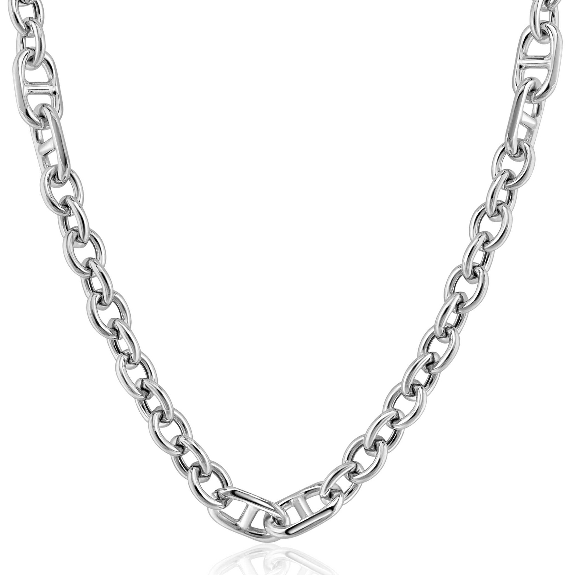 ZINZI zilveren schakel ketting, waarbij ronde schakels zijn gecombineerd met trendy grotere marine schakels 7,4mm breed 42-45cm ZIC2580
