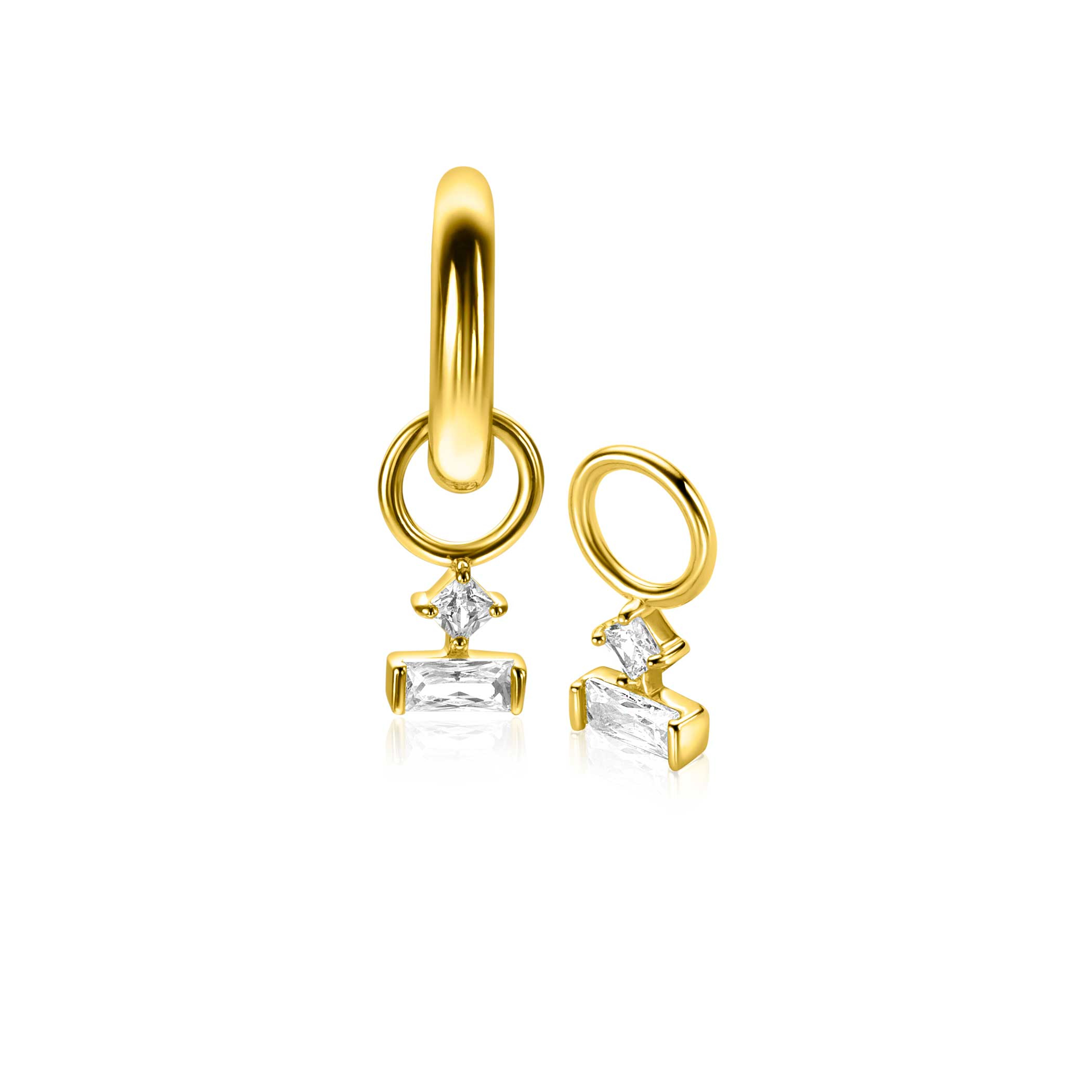 5mm ZINZI gold plated zilveren oorbedels met twee witte zirkonia's in trendy vormen ZICH-BF117Y (zonder oorringen)