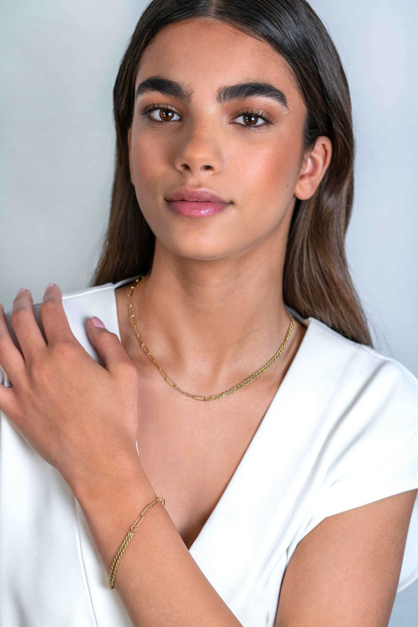 ZINZI gold plated zilveren multi-look ketting 42cm met twee trendy schakels en kapittel-sluiting ZIC2380