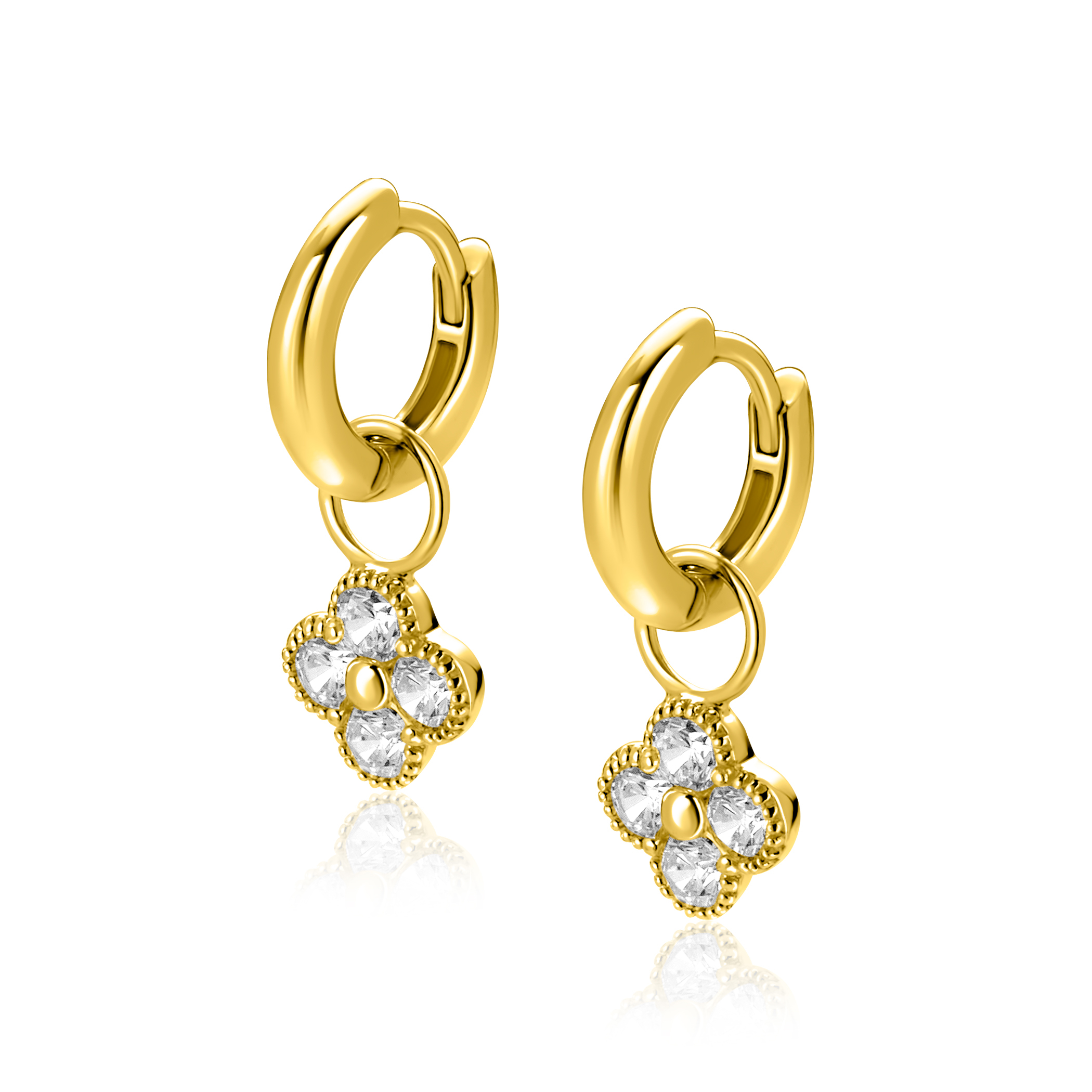 8mm ZINZI gold plated zilveren oorbedels klavertje ZICH2735Y (zonder oorringen)