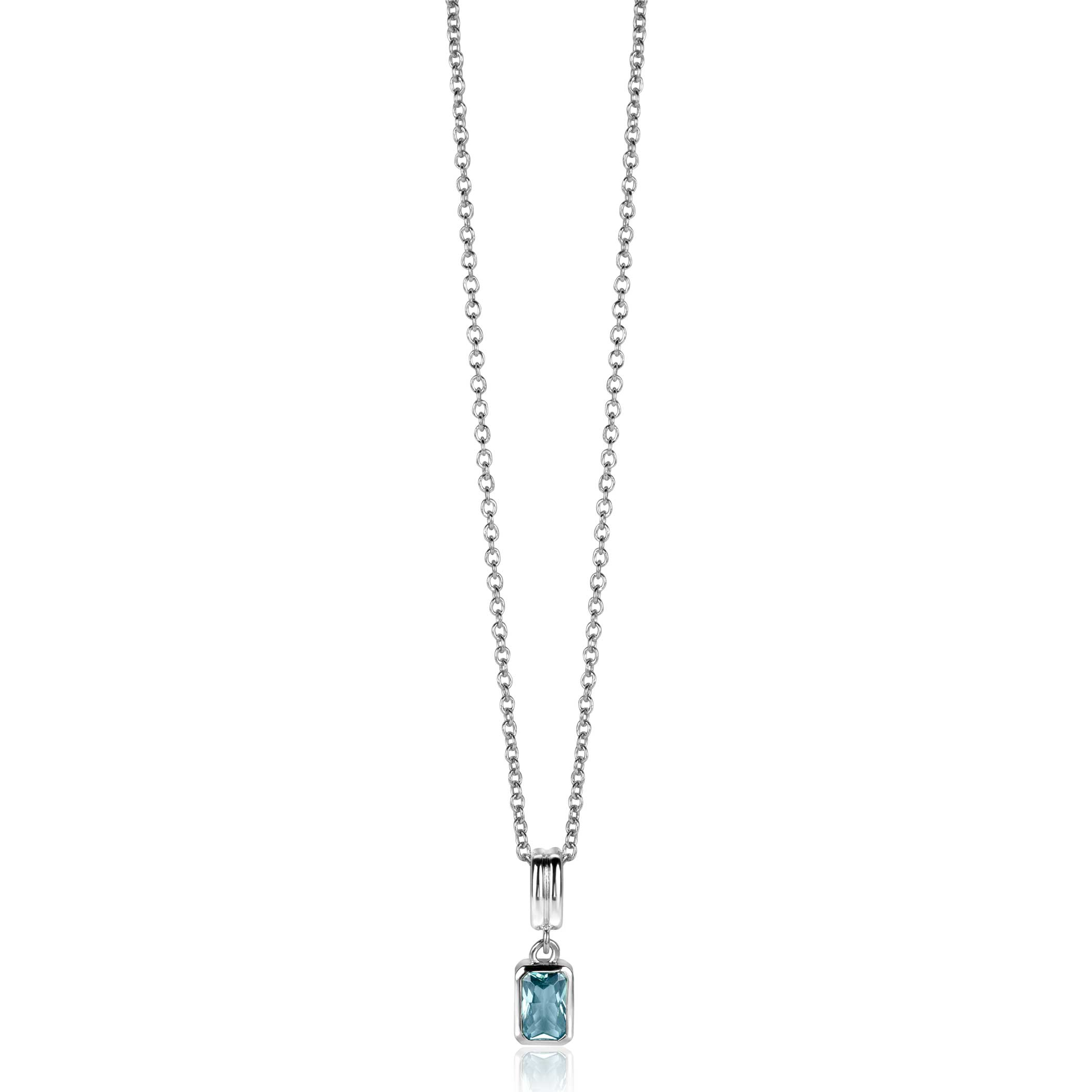 17mm ZINZI zilveren rechthoekige hanger bezet met een petrol blauwe kleursteen ZIH2614 (zonder collier)