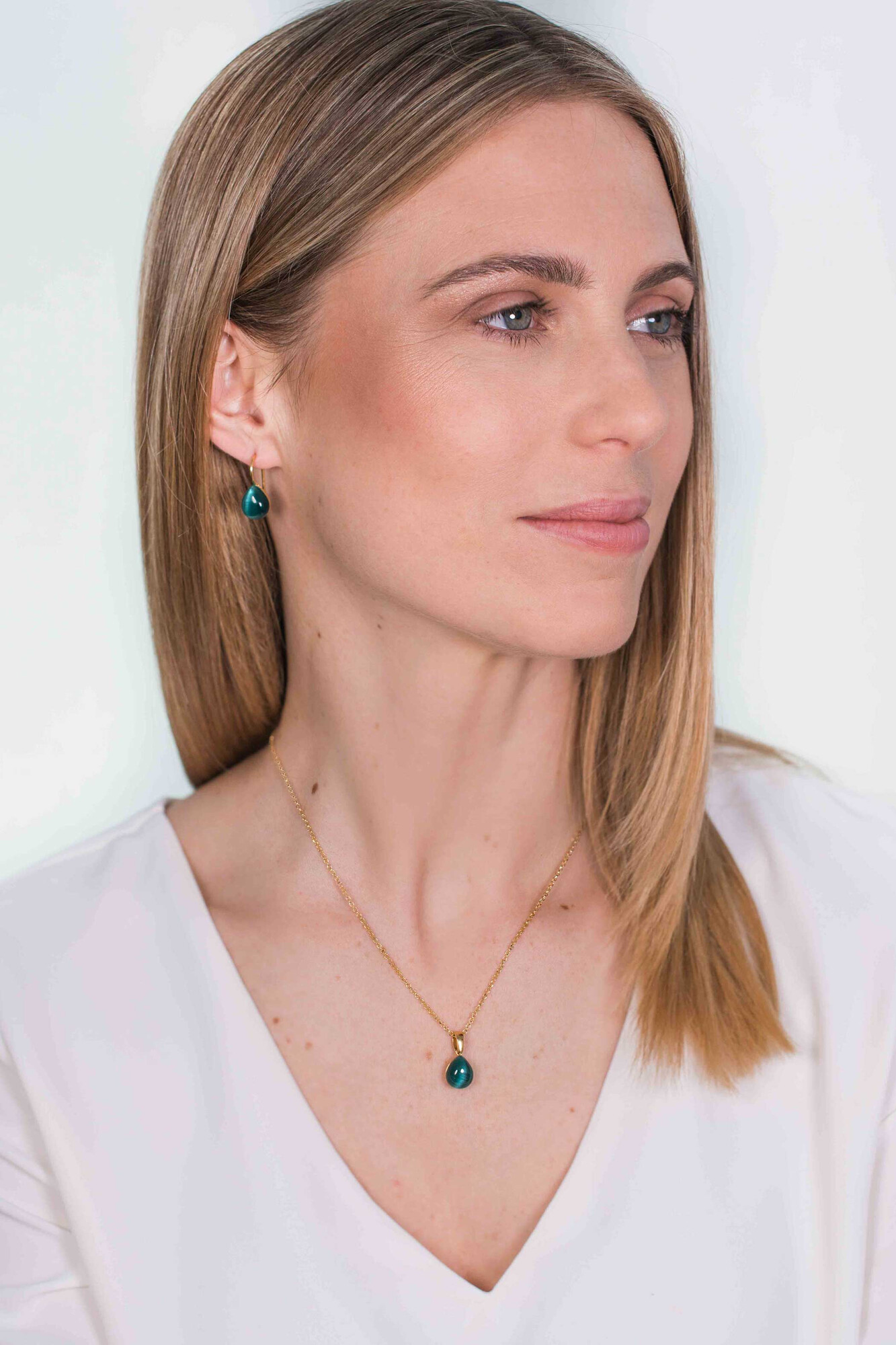 ZINZI zilveren hanger geelverguld groen peervorm 20mm ZIH1934GG (zonder collier)