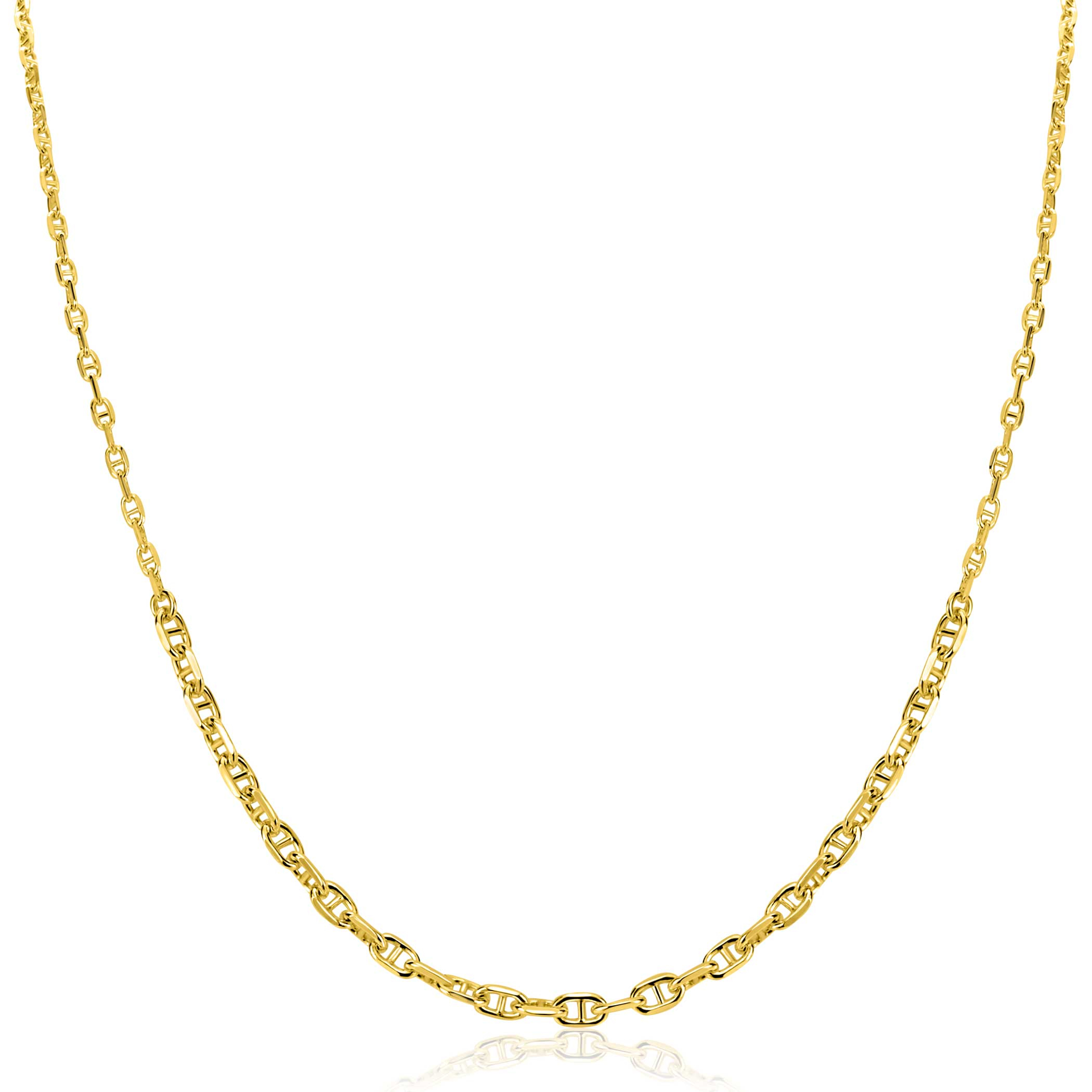 ZINZI goldplated zilveren ketting 45cm met aflopende marineschakels ZIC2762G